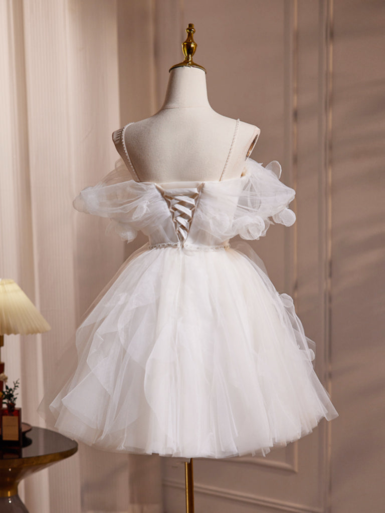 Elegant A-Line Off-Shoulder Tulle White Short Prom Dress | Cute Homecoming Party Gown for Teens | Perfect for Prom Night, Homecoming Dance & Special Occasions
