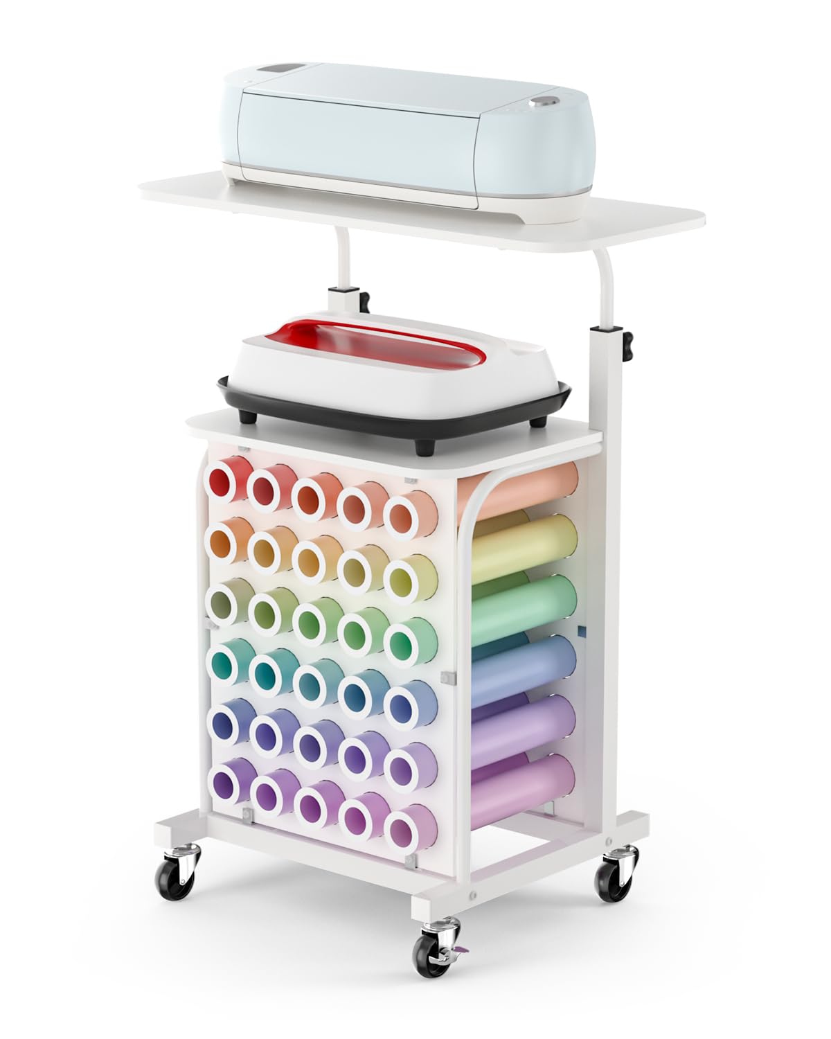 Rolling Craft Cart with Vinyl Roll Holder & Adjustable Height - Craft Storage Organizer Table Compatible with Cricut Machines | Perfect for Scrapbooking, DIY Projects & Craft Room Organization