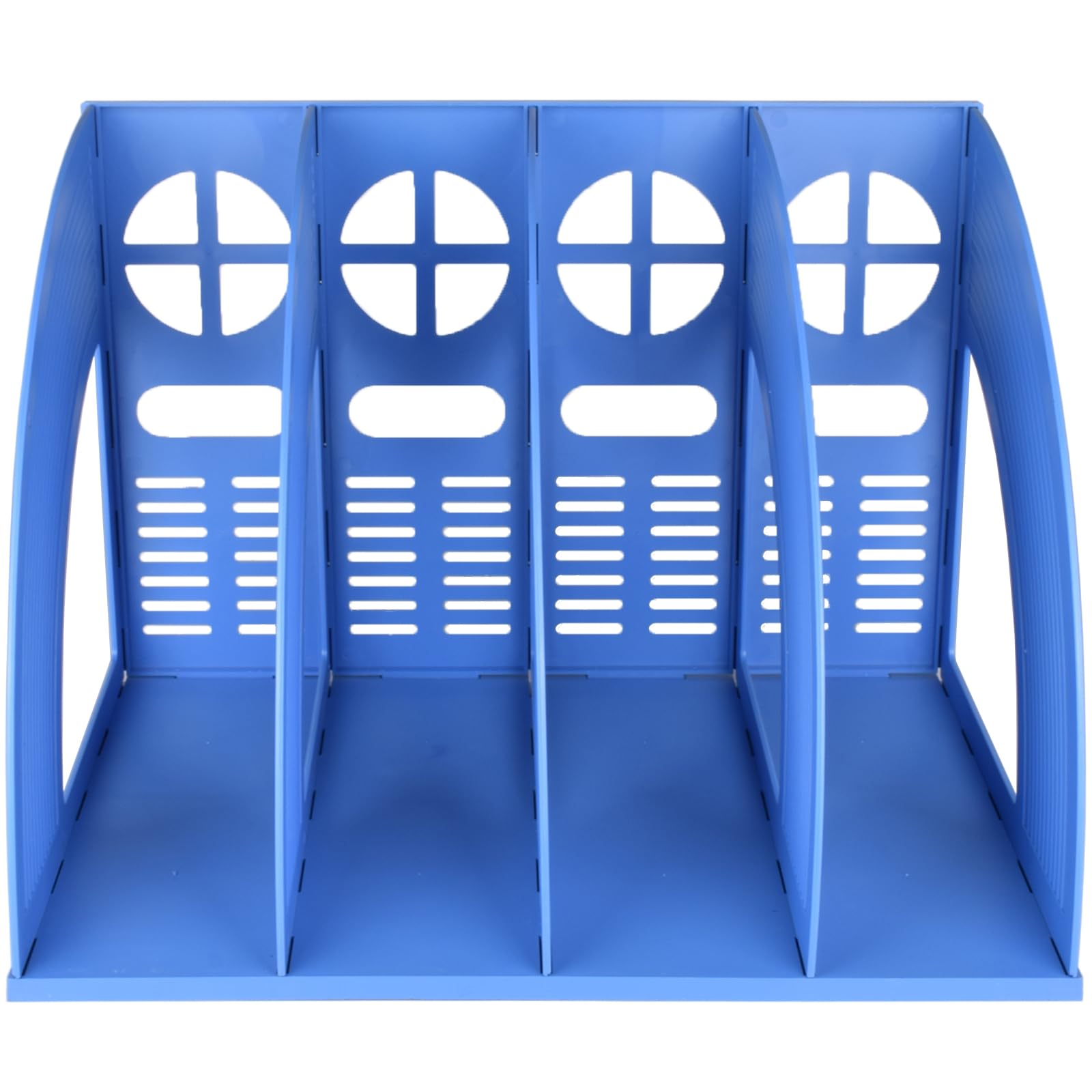 SAYEEC 4-Tier Plastic Magazine Holder - Vertical A4 File Organizer for Documents, Papers, and Magazines - Sturdy Desk Storage for Office, Home & School - Space-Saving Blue Organizer Box (Perfect for Clutter-Free Workspaces & Bookshelves)