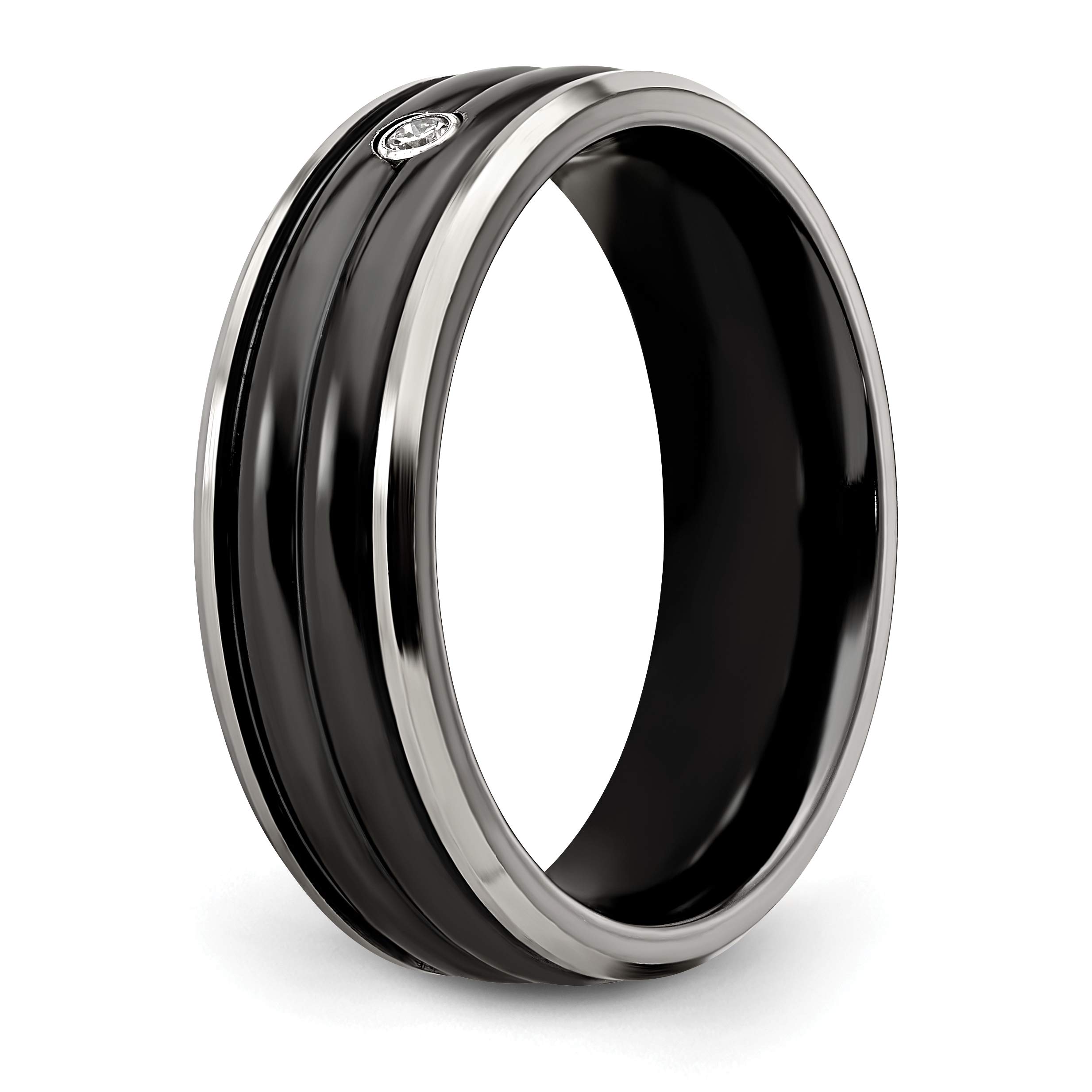 Edward Mirell Black Titanium Grey Edge Diamond 925 Sterling Silver 7mm Wedding Band Ring for Men - Elegant & Durable Wedding Ring for Grooms, Engagement, Anniversary Gift, and Special Occasions