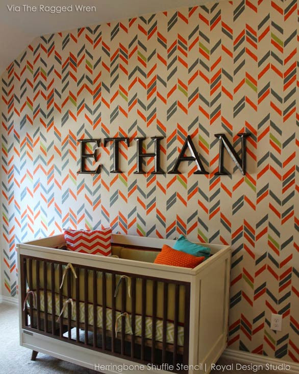 Herringbone Pattern Wall Stencil - DIY Home Decor for Creative Wall Painting & Accent Walls - Perfect for Living Rooms, Bedrooms & Nursery