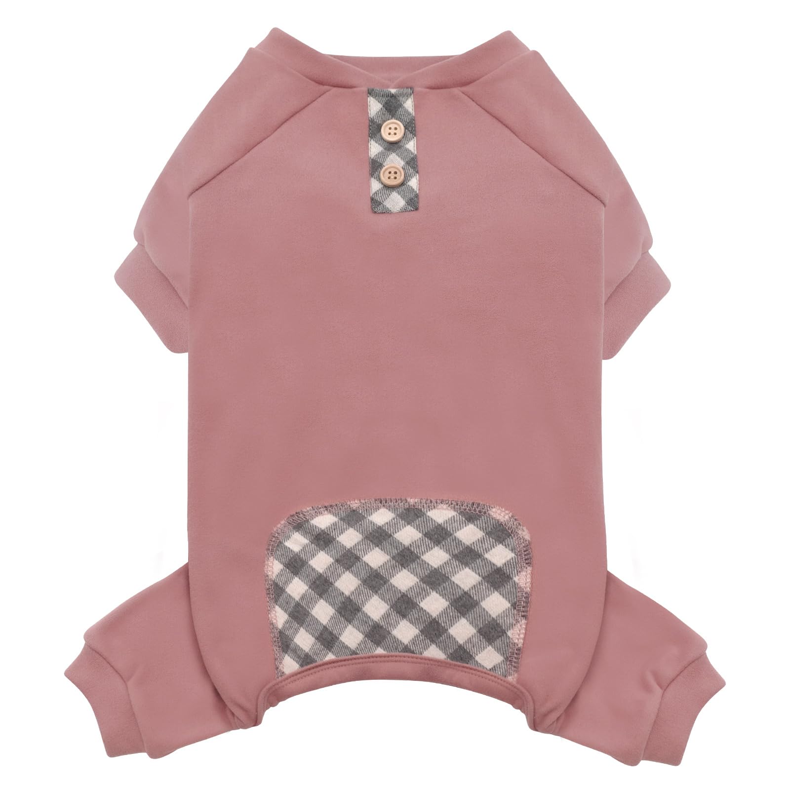 KYEESE Lightweight Stretchy Dog Sweater - Soft Skin-Friendly Plaid Dog Onesie for Small Dogs - Dog PJs, Jumpsuit & Pet Apparel (Dusty Pink, Size M) - Perfect for Indoor Lounging, Outdoor Walks & Photo Shoots