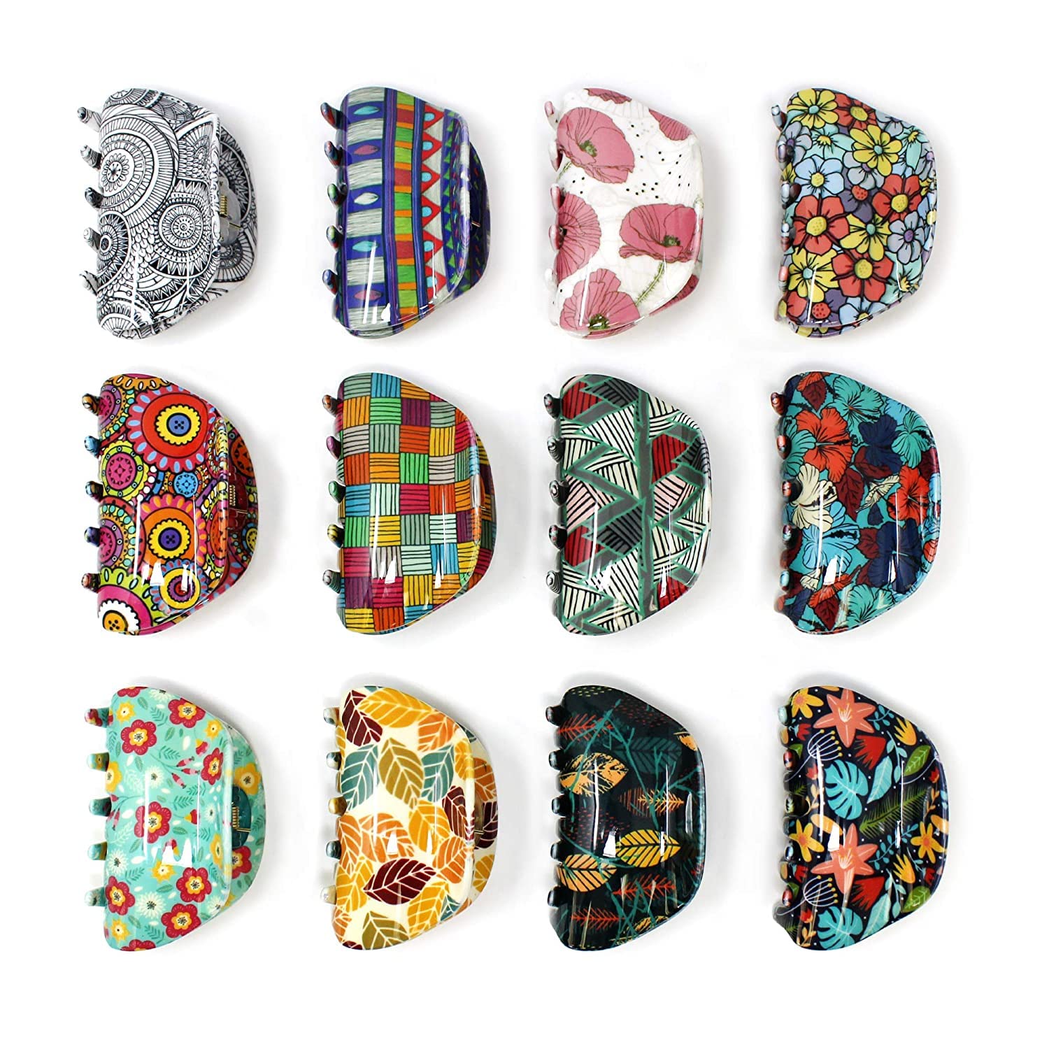Bakefy Geometric Non-Slip Large Banana Hair Claw Clip Set for Women - Floral Hair Accessories for Ponytails, Buns & Updos (6-Piece Set) - Perfect for Workouts, Office & Everyday Styling