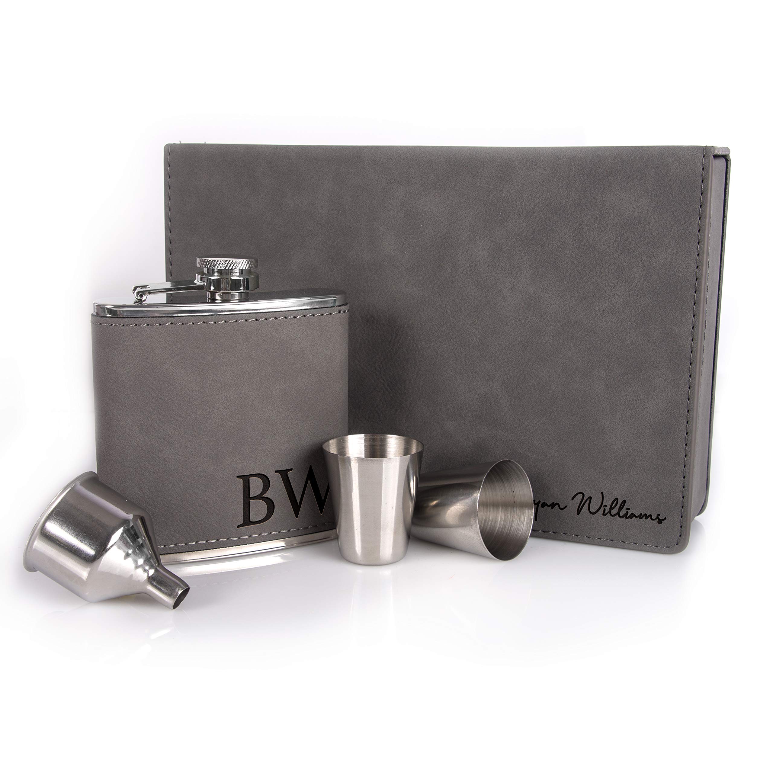 Personalized 6-Piece Groomsmen Gift Set - Custom Engraved 6 oz Hip Flasks with Gift Box & Funnel - Perfect for Weddings, Bachelor Parties & Groomsman Proposals - Ideal Best Man Gift & Wedding Party Favor - Ash Color