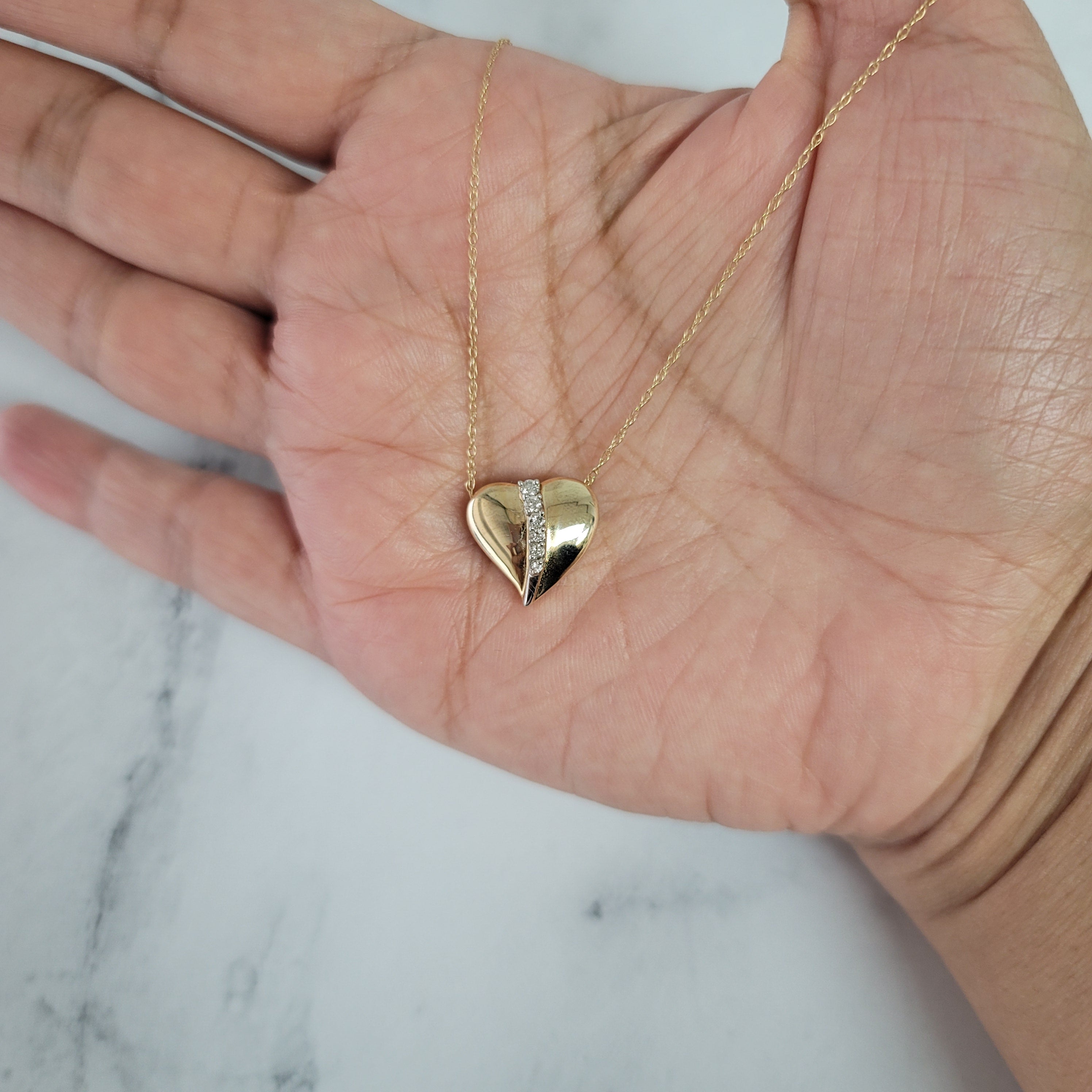 Bubble Heart Shaped Diamond Necklace .20cttw 14k Yellow Gold - Elegant Valentine's Day Gift for Her, Anniversary Jewelry