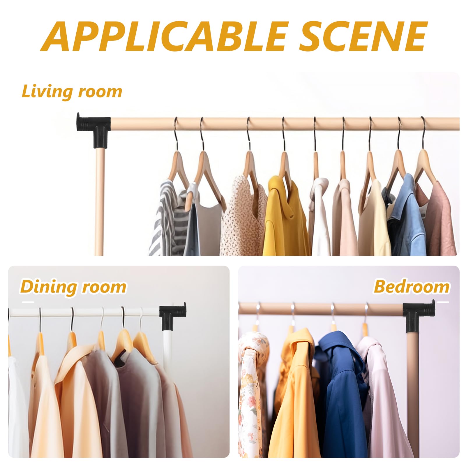 POPETPOP 2-Pack Right Angle Clothes Rack Connectors - Black Metal Closet Rod Joints for Wardrobe Organization | Perfect for Bedroom Closet, Laundry Room & Garment Storage