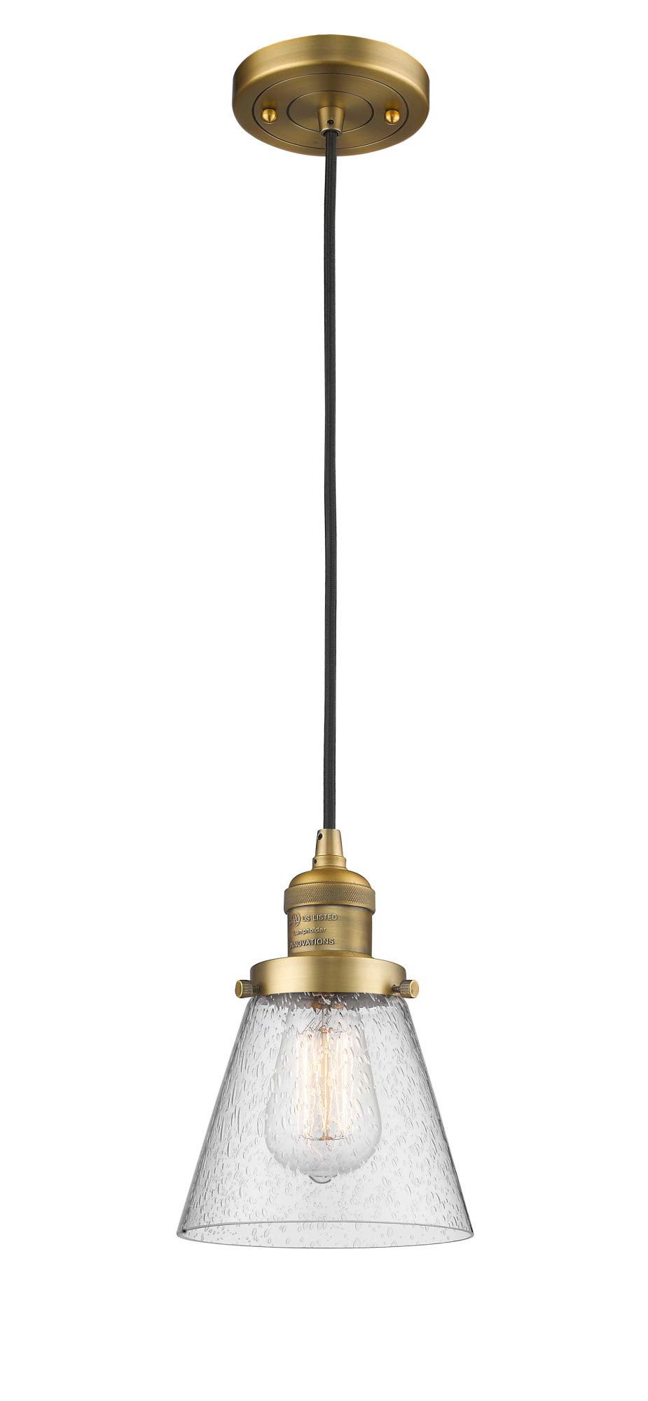 Innovations 201C-BB-G64 1 Light Mini Pendant Light Fixture - Brushed Brass Finish - Modern Ceiling Lighting for Kitchen Island, Dining Room & Bedroom Decor