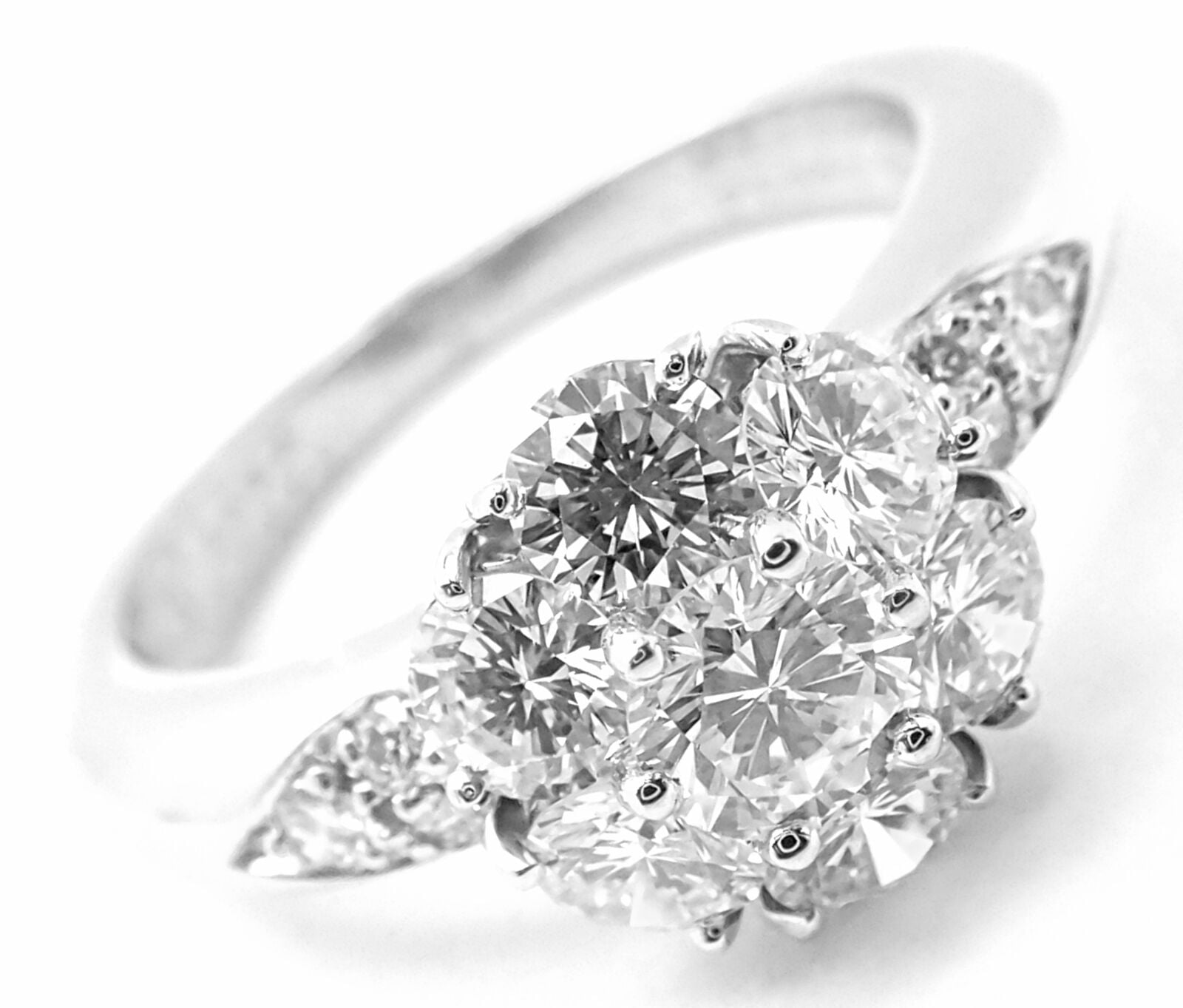 Authentic Van Cleef & Arpels Platinum Diamond Fleurette Flower Ring - Luxury Jewelry for Weddings, Anniversaries & Special Occasions