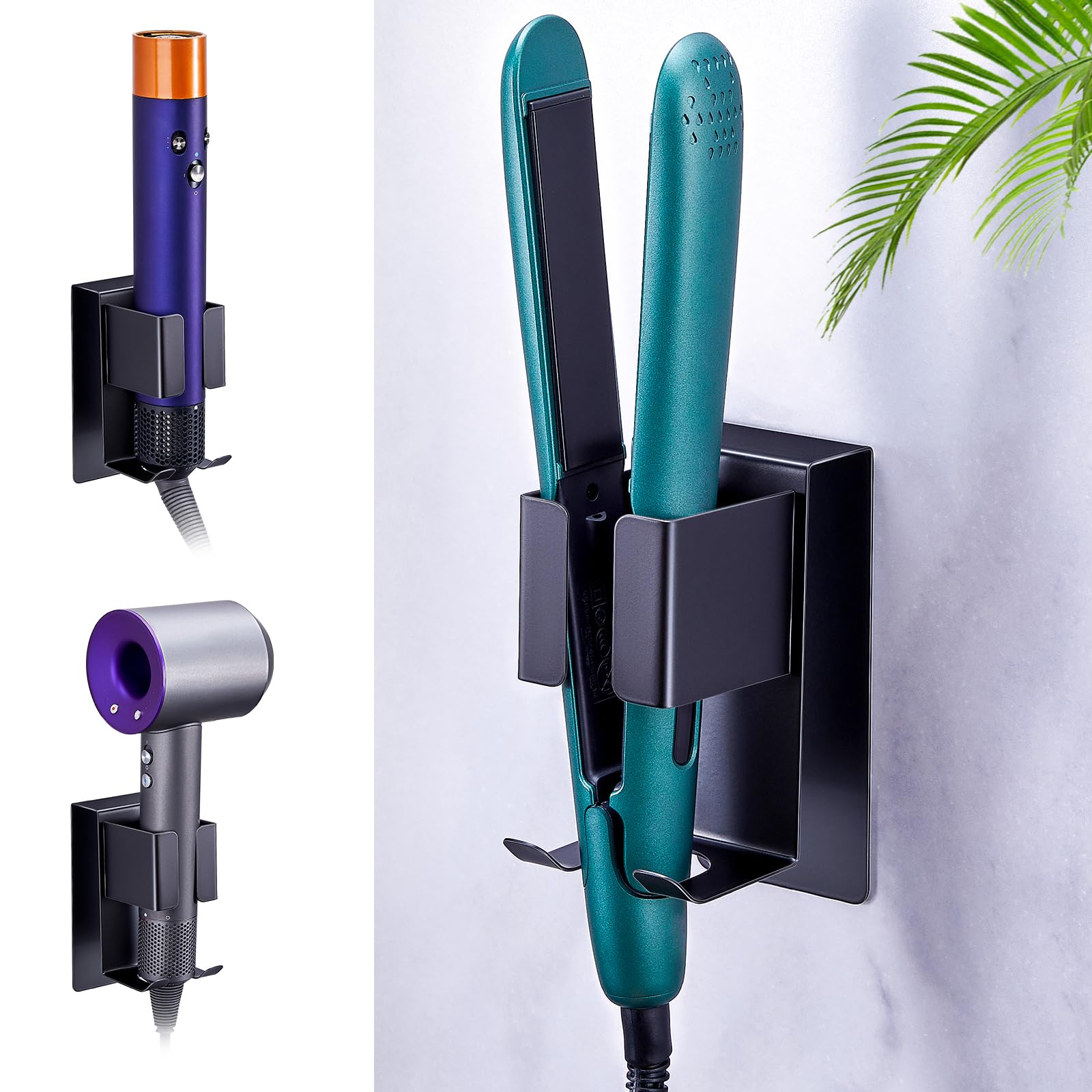 Wall Mounted Stainless Steel Hair Dryer and Straightener Holder - Organizer for Blow Dryer, Curling Iron & Hair Tools - Bathroom Storage Solution for Hair Styling Accessories - Perfect for Salon, Home & Travel Use