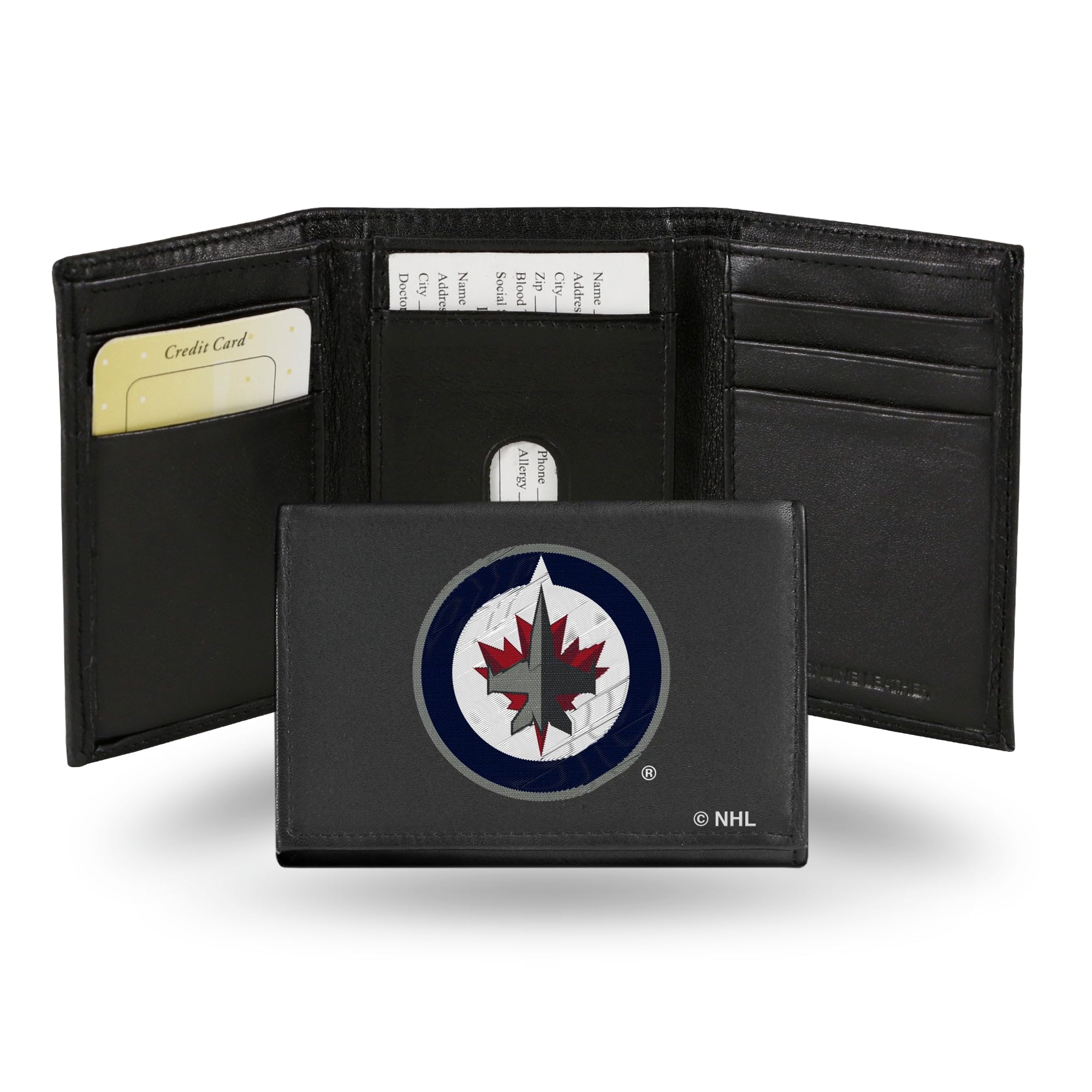 Winnipeg Jets NHL Embroidered Black Leather Trifold Wallet for Men - Officially Licensed Hockey Fan Accessory - Perfect for Game Day, Travel & Everyday Use