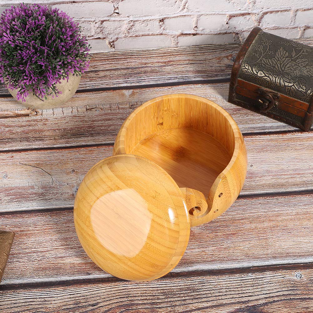 6 Inch Handmade Wooden Yarn Bowl for Knitting & Crochet - Decorative Yarn Storage Organizer with Smooth Groove for Smooth Yarn Feeding - Perfect for Crafters, DIY Enthusiasts & Home Decor