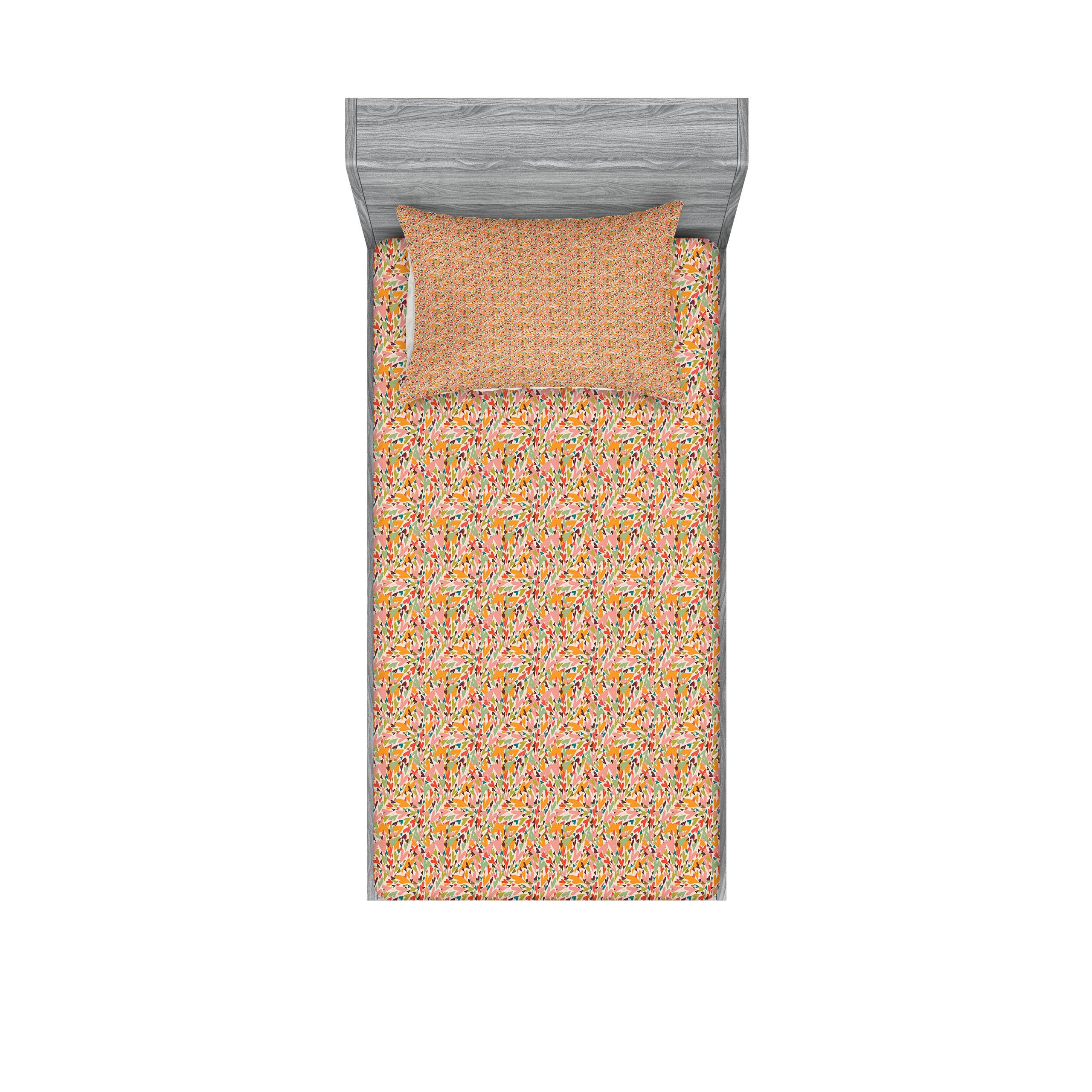 Ambesonne Valentine's Day Fitted Sheet & Pillow Sham Set - Colorful Heart Design for Twin Bed | Romantic Printed 2-Piece Bedding Decor | Perfect for Couples' Bedroom, Anniversary Gifts & Romantic Getaways