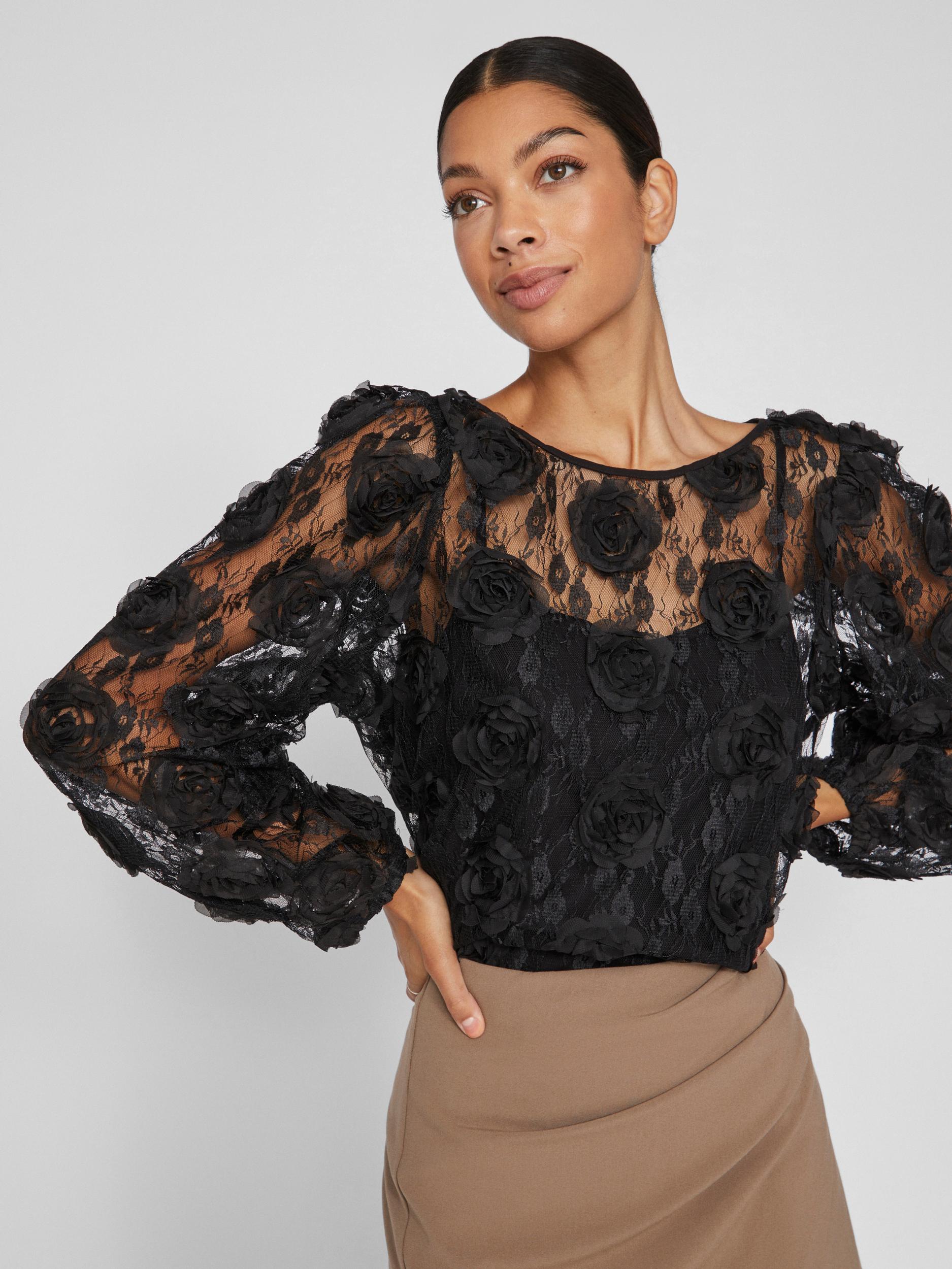 IMAJA Long Sleeve Lace Top for Women - Elegant Black Blouse for Party, Date Night & Special Occasions