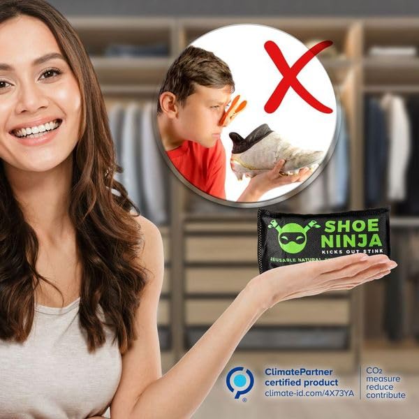 Natural Charcoal Shoe Deodorizer - 8 Pack Long-Lasting Shoe Odor Eliminator for Fresh Smelling Shoes | Includes Nail Clippers & Deodorizing Bags | Perfect for Gym, Work Boots & Daily Footwear Care