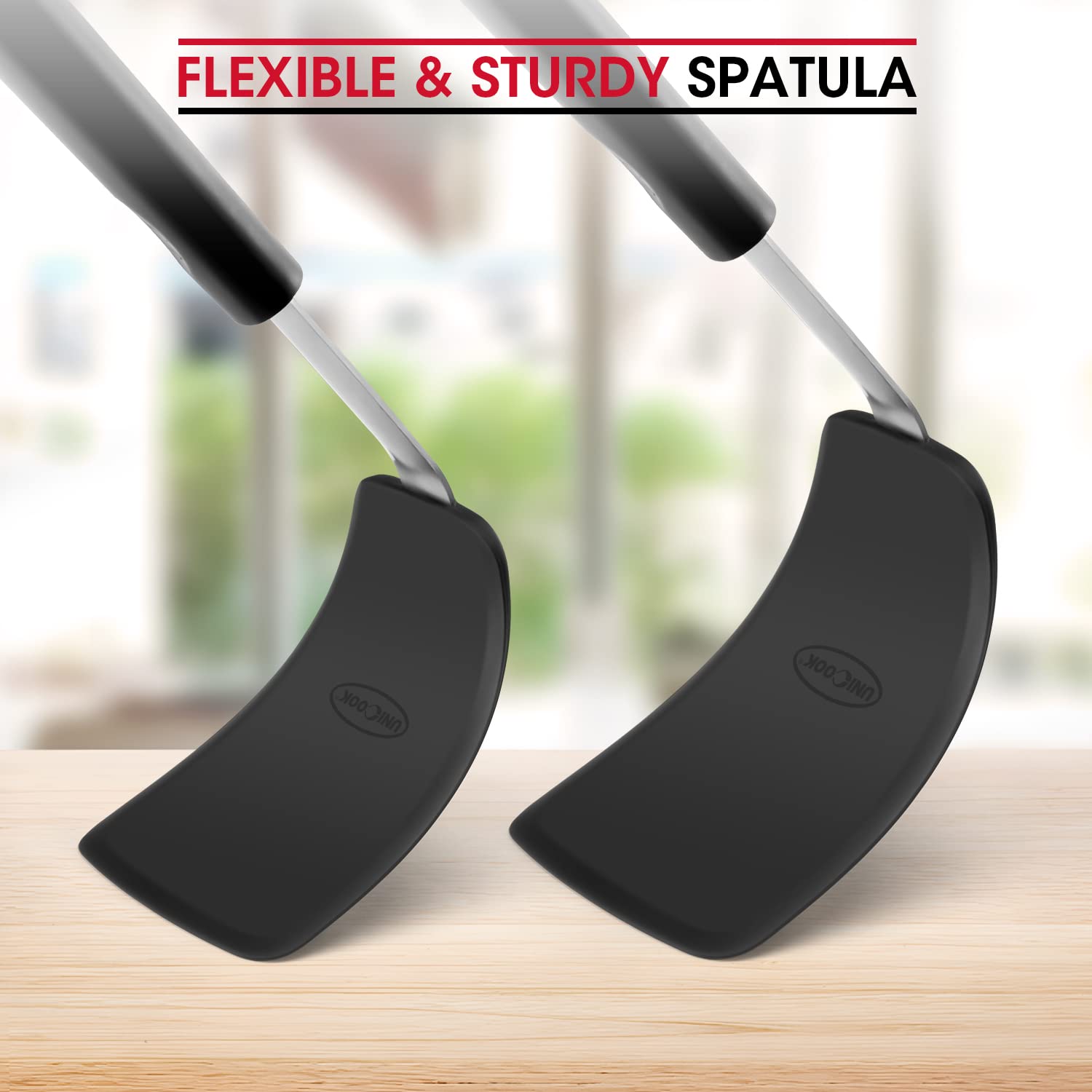 Unicook Upgraded Silicone Spatula - Flexible Egg Turner & Pancake Flipper - 600°F Heat Resistant Kitchen Utensil with Ergonomic Handle - Perfect for Frying Eggs, Pancakes, Burgers, Crepes & More - Ideal for Home Cooking, Baking & Restaurant Use