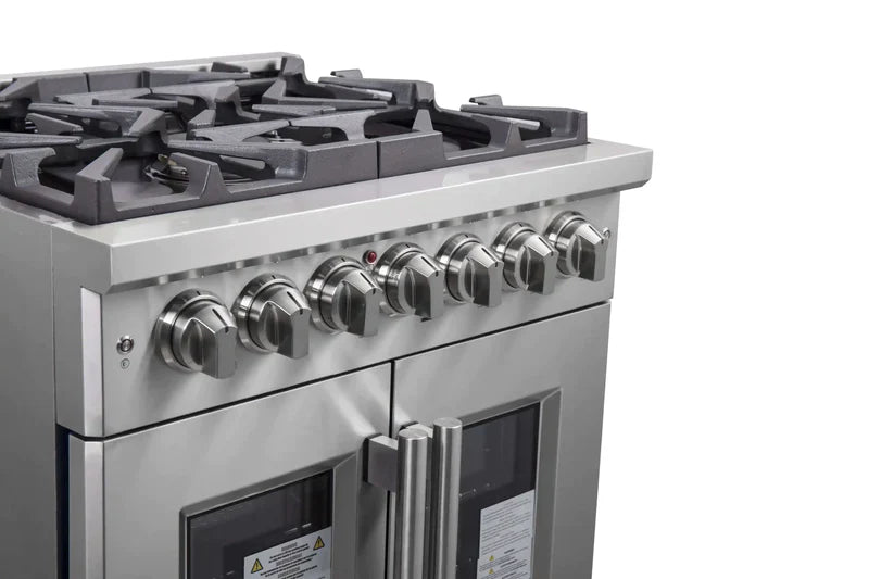 FORNO Massimo 30 Inch Freestanding Dual Fuel Range with French Doors - Stainless Steel FFSGS6325 | Professional Gas & Electric Oven for Home Cooking, Baking & Entertaining