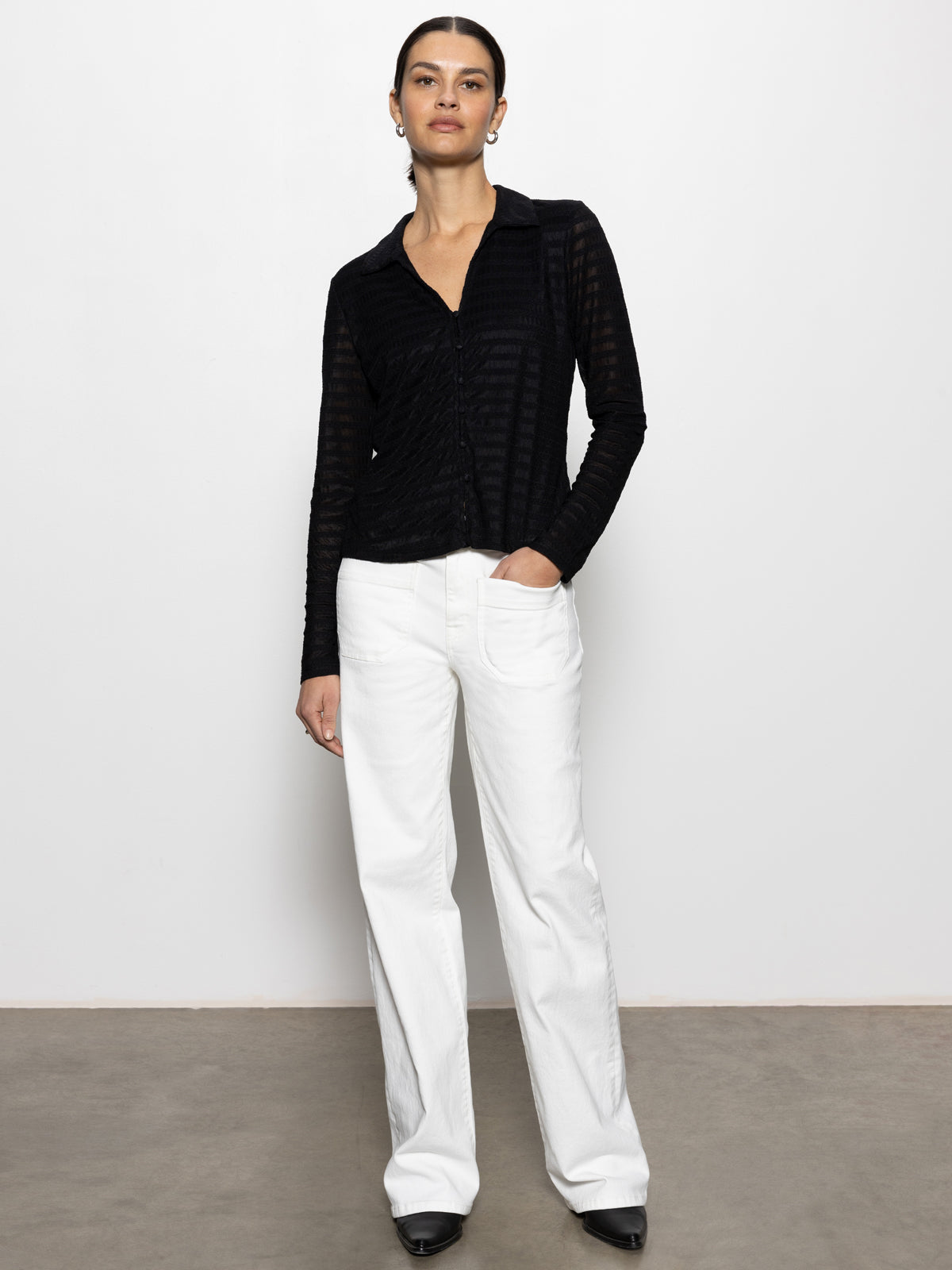 Black Mesh Lace Shirt for Women - Elegant Sheer Top for Party, Date Night & Special Occasions