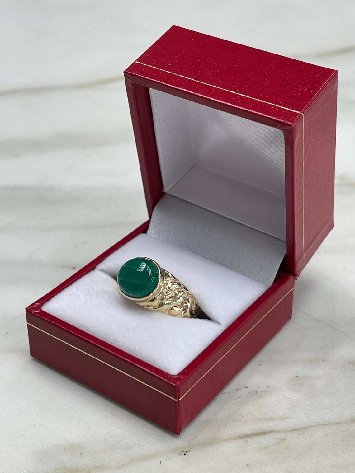4.04 Carat 14K Gold Natural Emerald Cabochon Men's Ring for Wedding, Engagement & Special Occasions