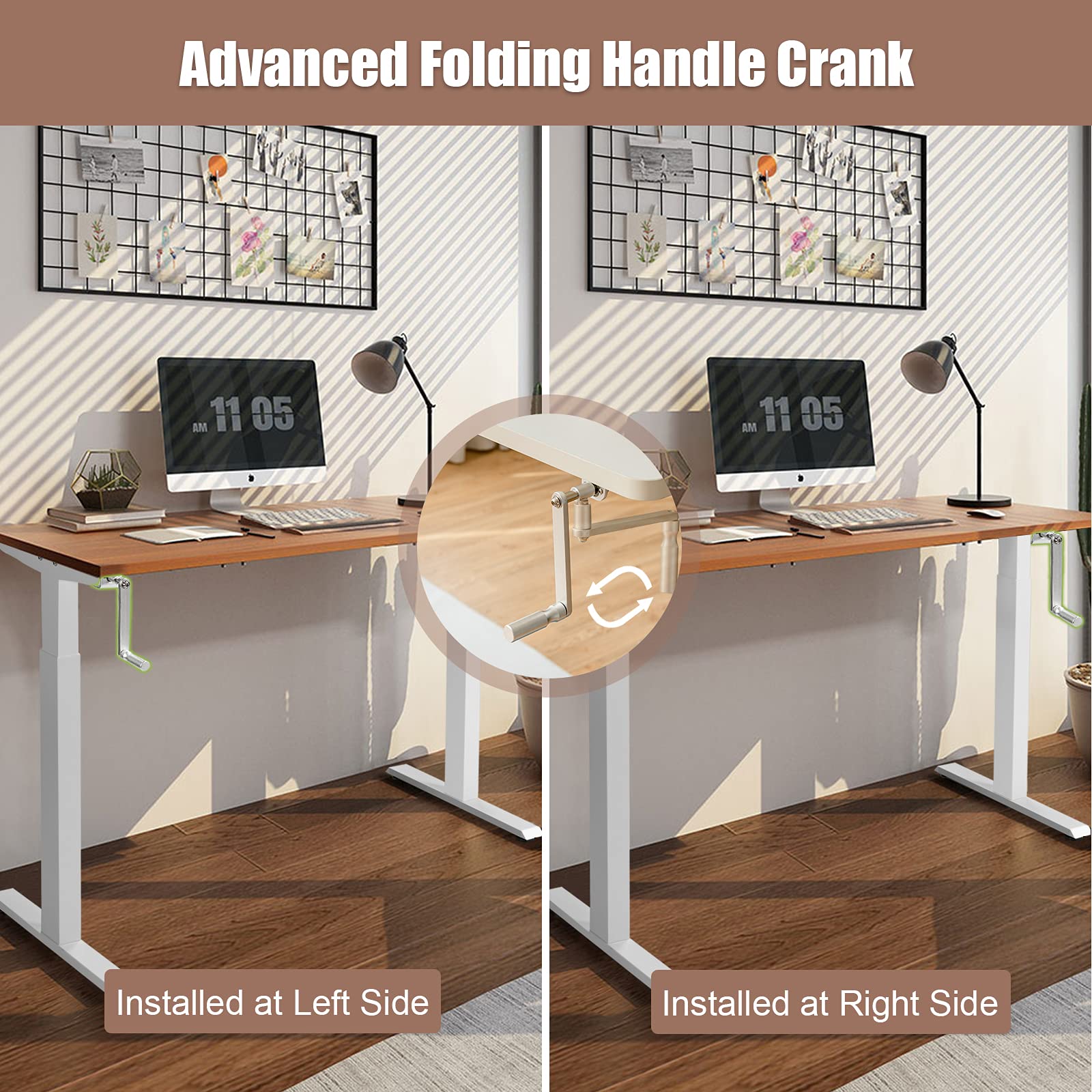 Tangkula Manual Height Adjustable Standing Desk Frame - Ergonomic Hand Crank Sit Stand Workstation with Cable Management Tray & Headphone Hook - Perfect for Home Office, Study & Workspace Productivity
