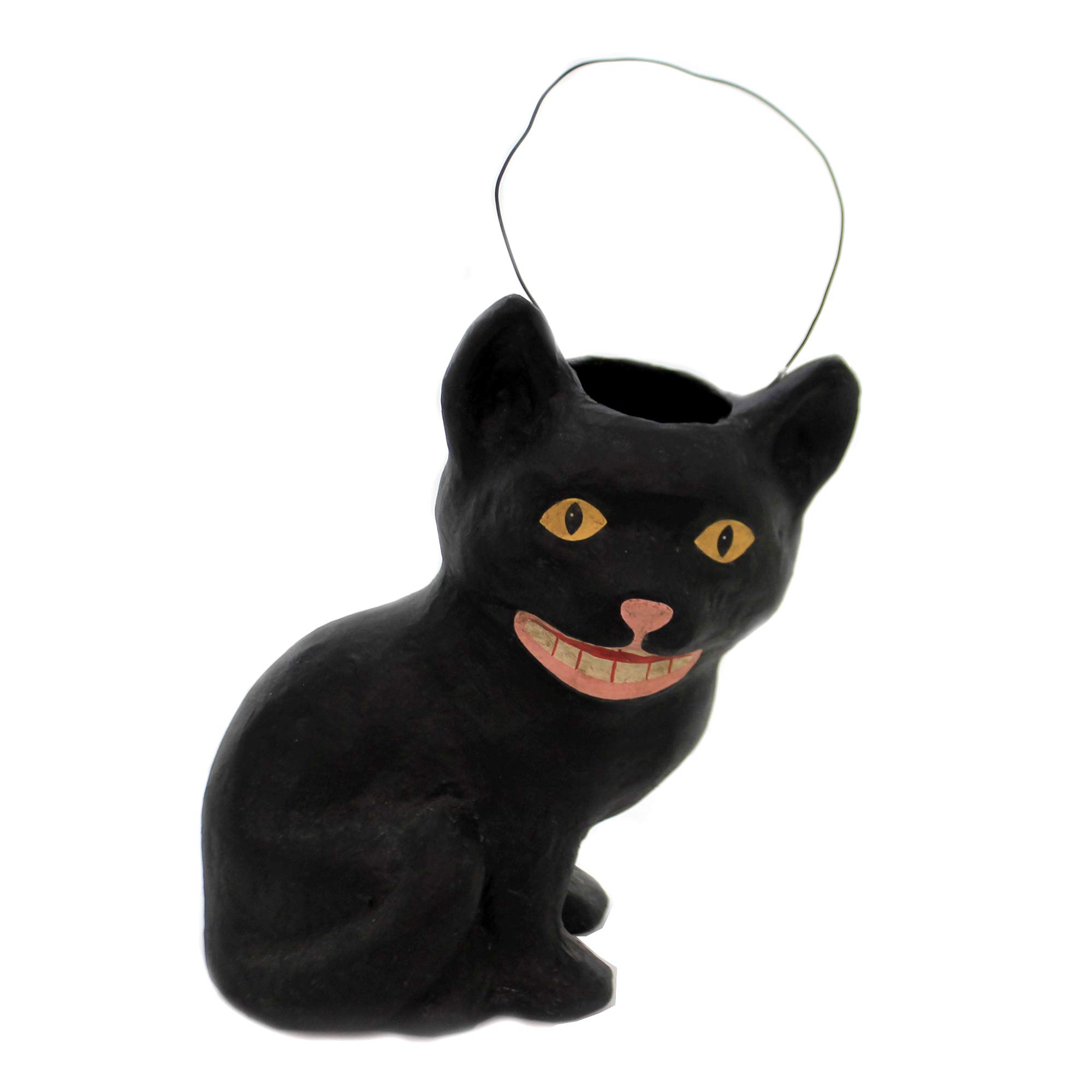 Halloween Mischievous Cat Candy Bucket - 10.75 Inch Paper Mache Collectible Figurine - Retro Spooky Decor for Trick or Treating, Party Favors & Home Decoration - Model MS1201