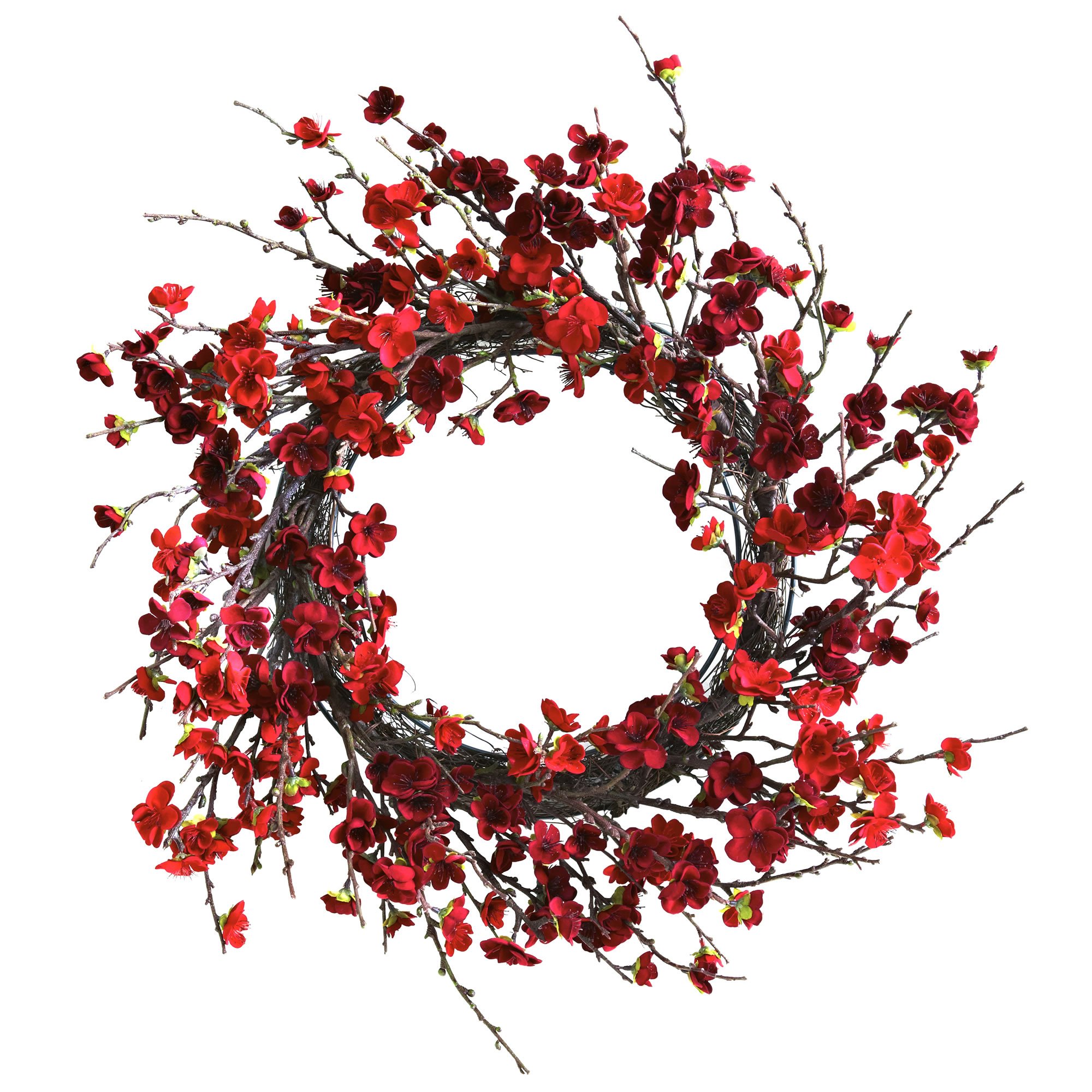 Nearly Natural 24-Inch Red Plum Blossom Wreath - 16