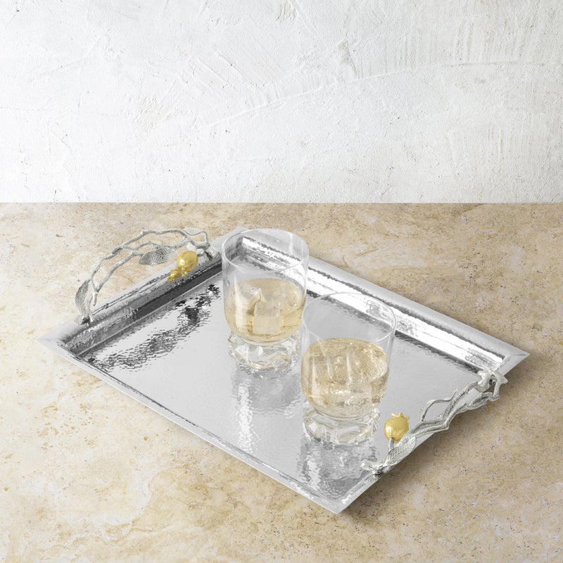 Elegant Pomegranate Silver & Gold Serving Tray - Perfect for Holiday Entertaining, Wedding Gifts & Home Decor