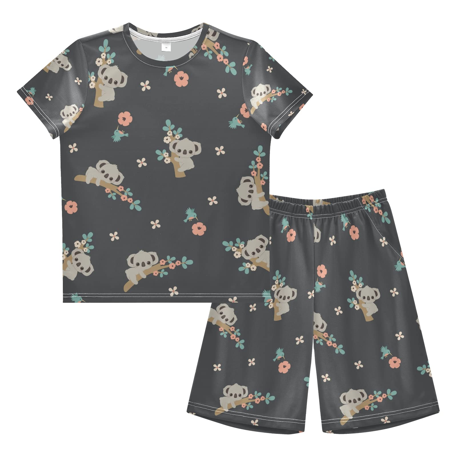 Floral Koala Print Boys Summer Outfits - Cute Short Sleeve T-Shirt & Shorts Playwear Set for Toddler Boys & Girls | Perfect for Playdates, Beach Trips & Summer Adventures
