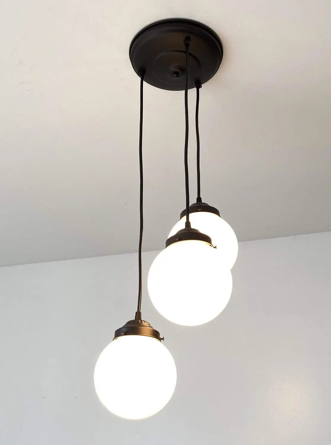 Vintage Milk Glass Chandelier Pendant Light Fixture Set of 3 - Perfect for Dining Room, Kitchen Island, or Bedroom Lighting