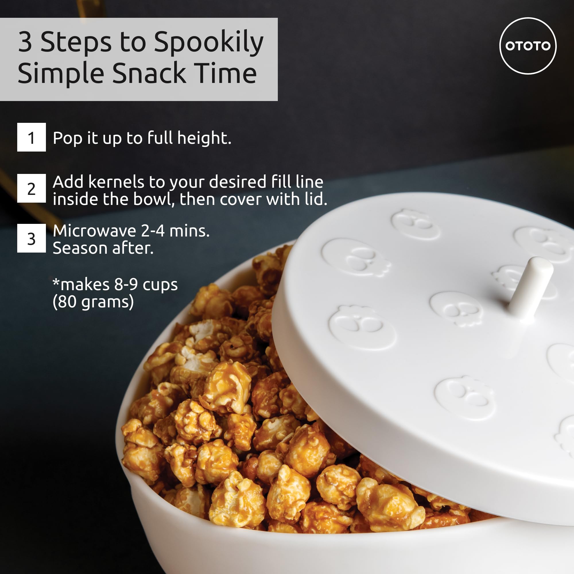 OTOTO Gothic Microwave Popcorn Popper - Scary Halloween Silicone Popcorn Maker with Collapsible Bowl, Perfect for Movie Nights & Spooky Party Decor (White)