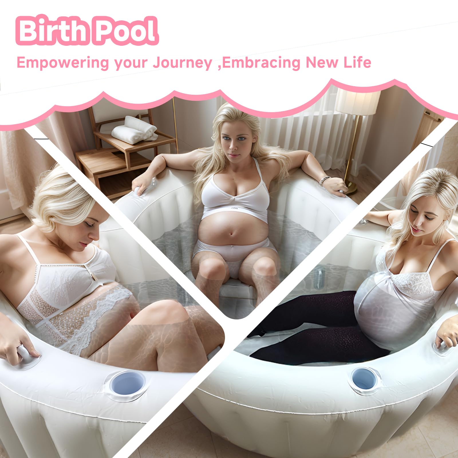 Premium Creamy Marshmallow Birth Pool - Quick Inflation Home Birthing Tub for Relaxation & Water Birth | Multi-Functional for Labor, Hydrotherapy & Kids Swimming | Portable & Comfortable Maternity Pool for Natural Birth at Home