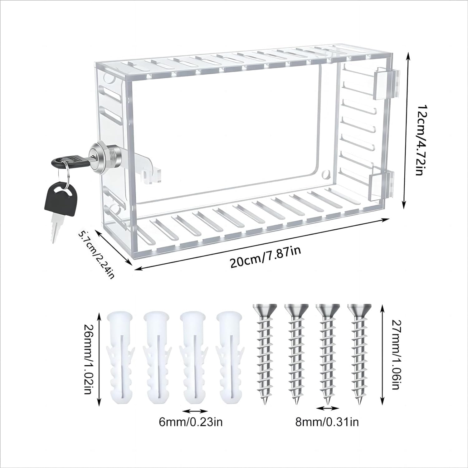 Universal Clear Thermostat Lock Box with Key - Wall Mounted Acrylic Thermostat Protector for Thermostats up to 6.5