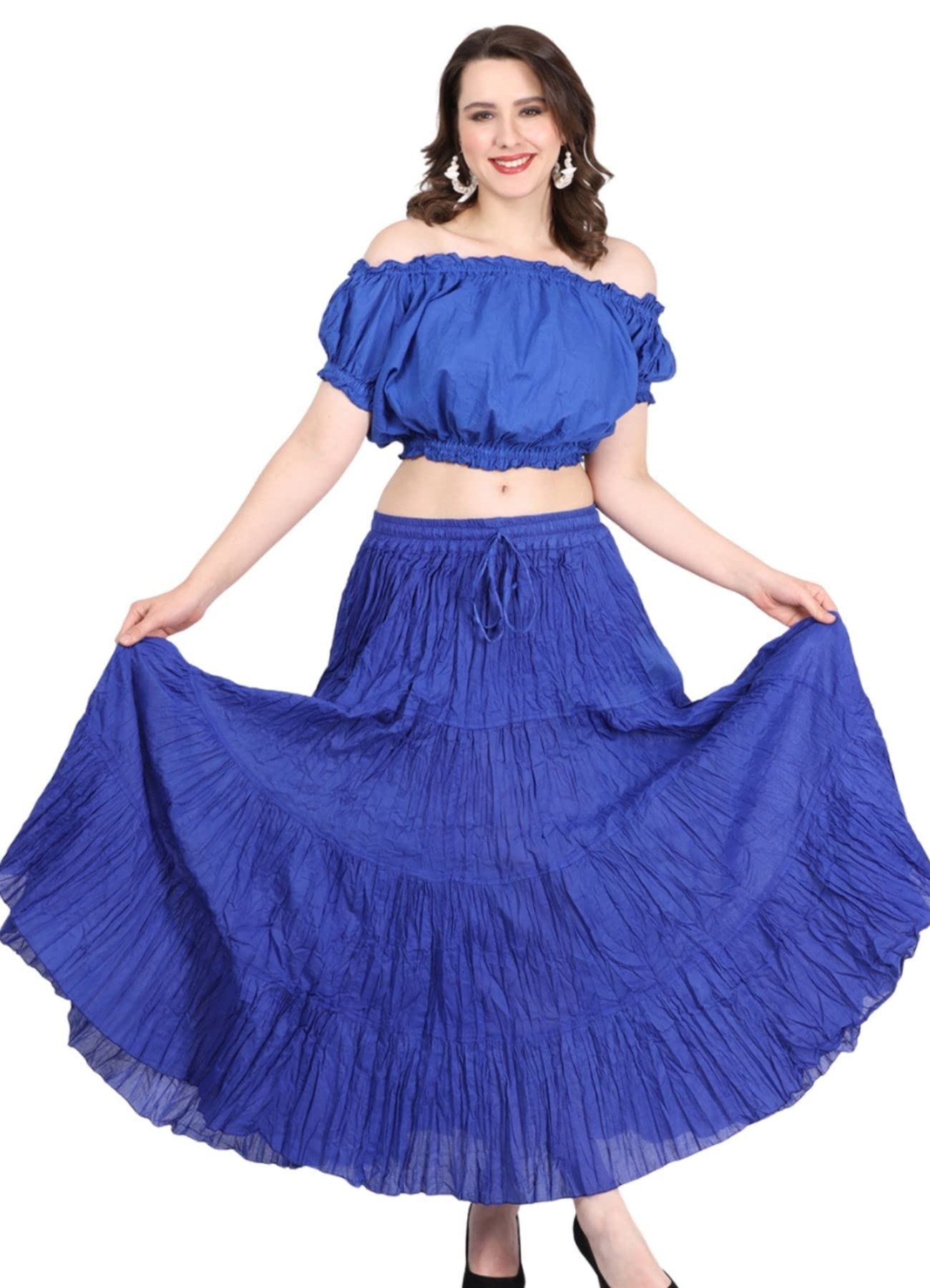 Wevez Tribal Belly Dance 12 Yard Cotton Skirt - Flowy Bohemian Skirt for Dance Performances, Festivals & Costume Parties