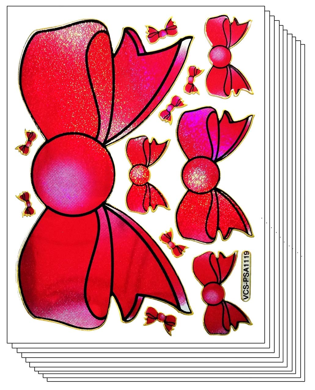 Glitter Stickers Pack - 10 Sheets Red Bow Ribbon Stickers for Scrapbooking, DIY Crafts, Photo Albums, Journals, and Kids School Projects (12-Pack) - Perfect for Party Decor, Gift Wrapping, and Home Art Projects