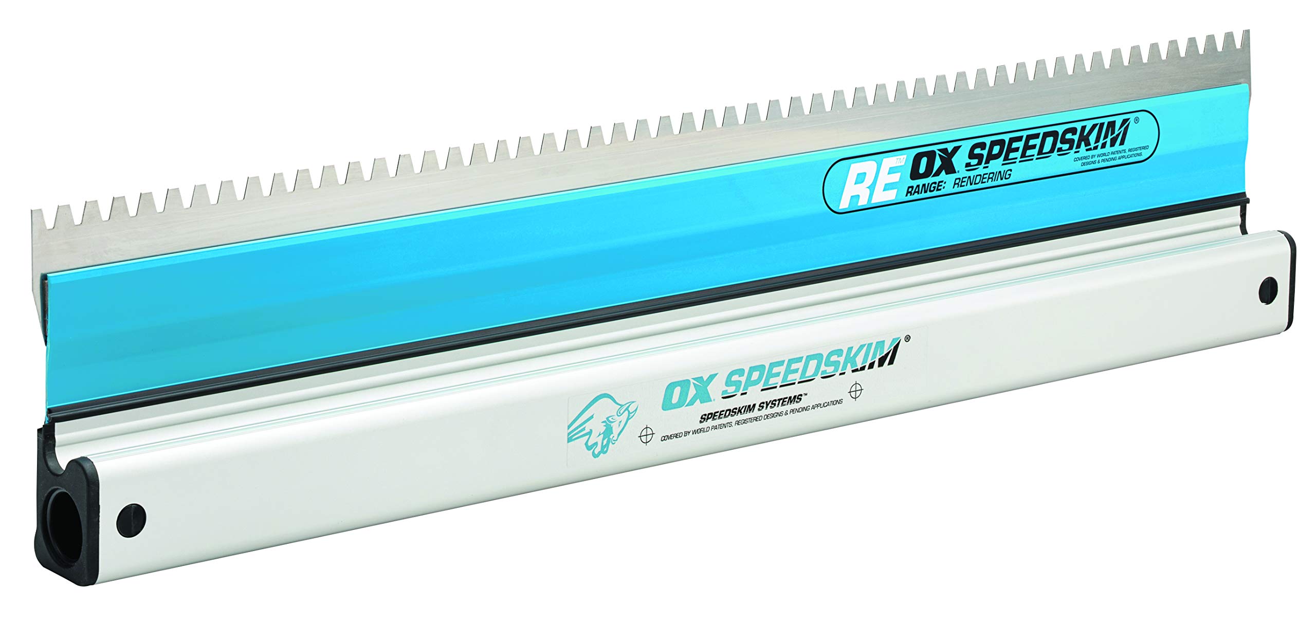 OX TOOLS Pro Series RE QuickSkim Plaster Skimming Blade - 23-5/8 Inch Stainless Steel Notched Blade with Extruded Aluminum Handle for Smooth Wall Rendering & Plastering - Perfect for Drywall Repair, Home Renovation and Professional Construction Projects