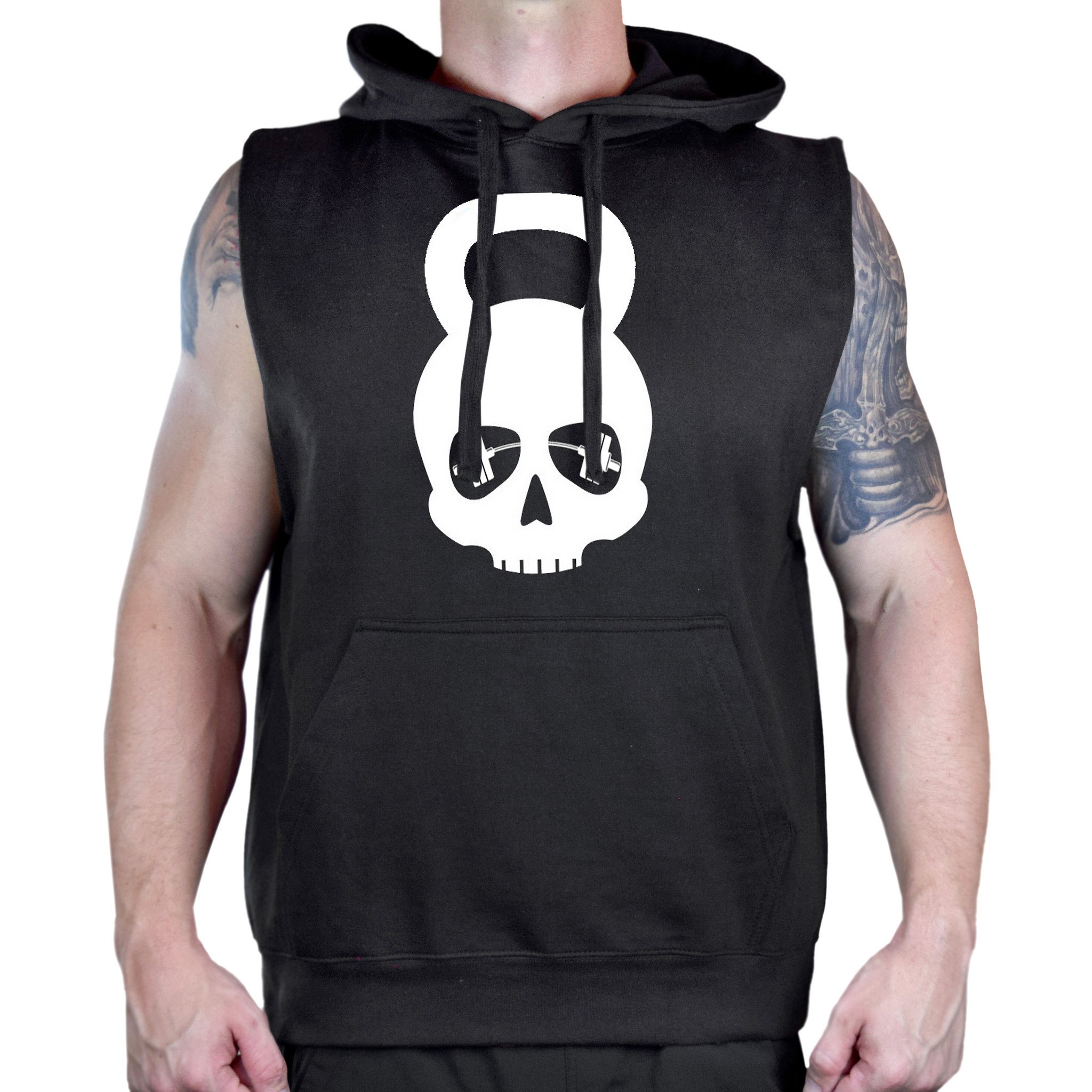 Interstate Apparel Men's Kettlebell Skull V119 Sleeveless Hooded Vest - Gym Workout & Streetwear Fashion for Weightlifting, CrossFit & Casual Wear