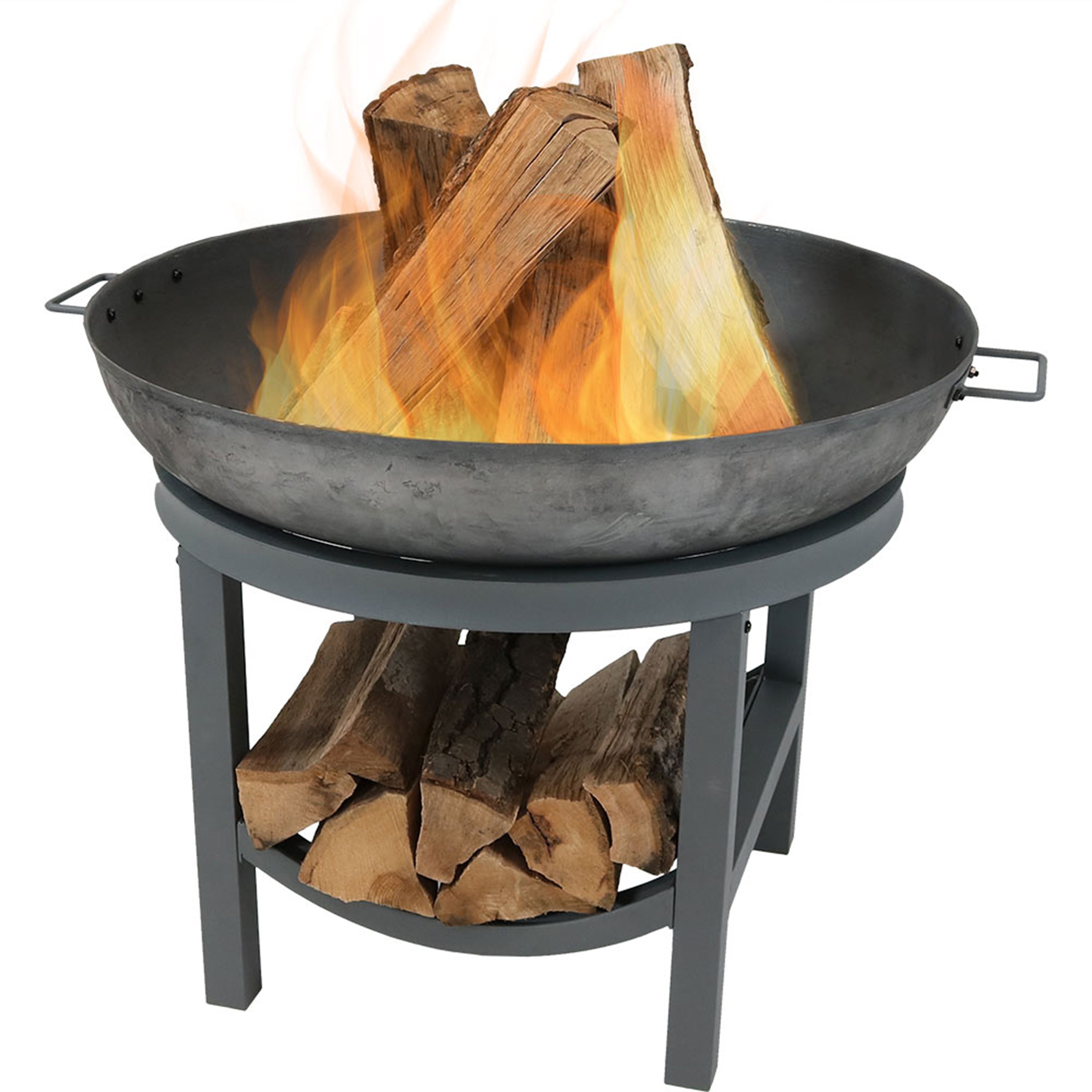 Sunnydaze 30-Inch Outdoor Cast Iron Fire Pit with Built-In Log Rack - Perfect for Backyard, Patio, and Camping Gatherings