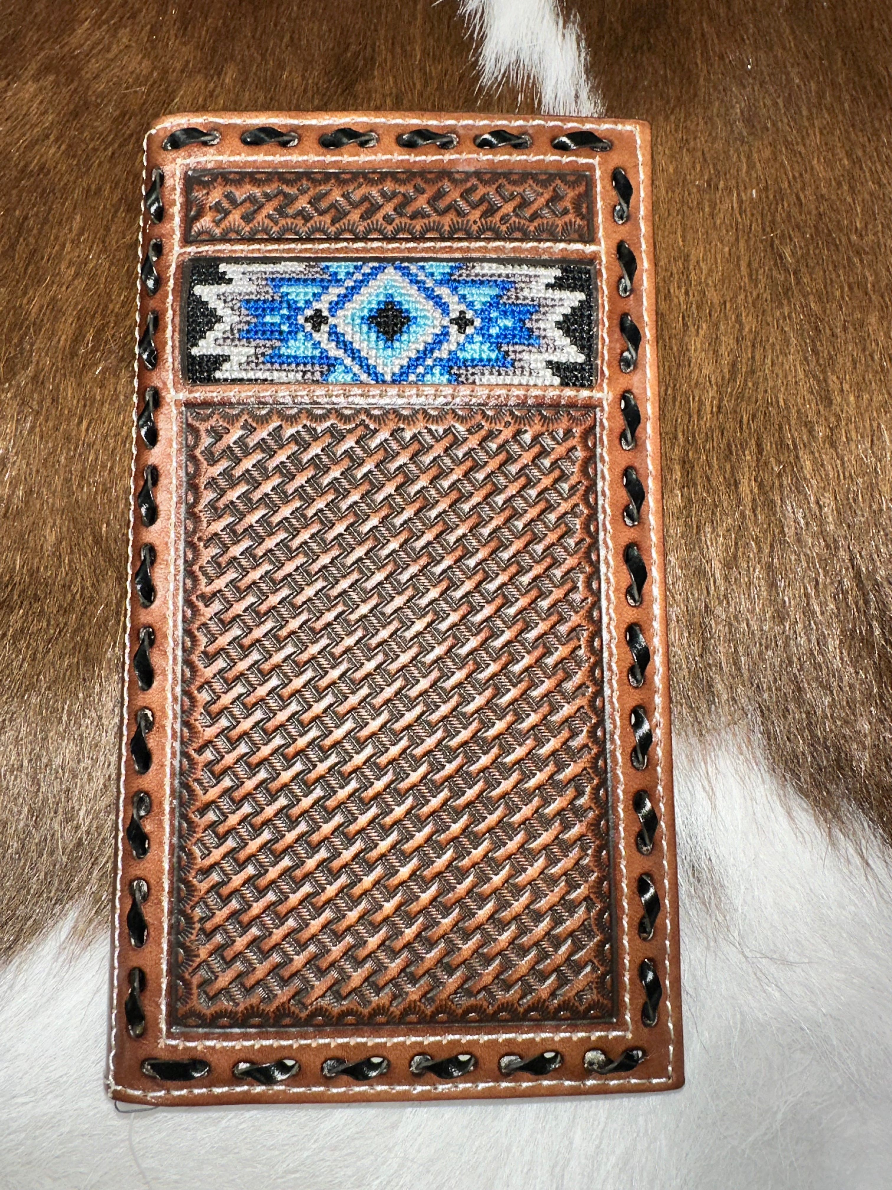 Men's Genuine Leather Blue Diamond Inlay Wallet - RFID Blocking Slim Bifold Wallet for Everyday Use & Travel