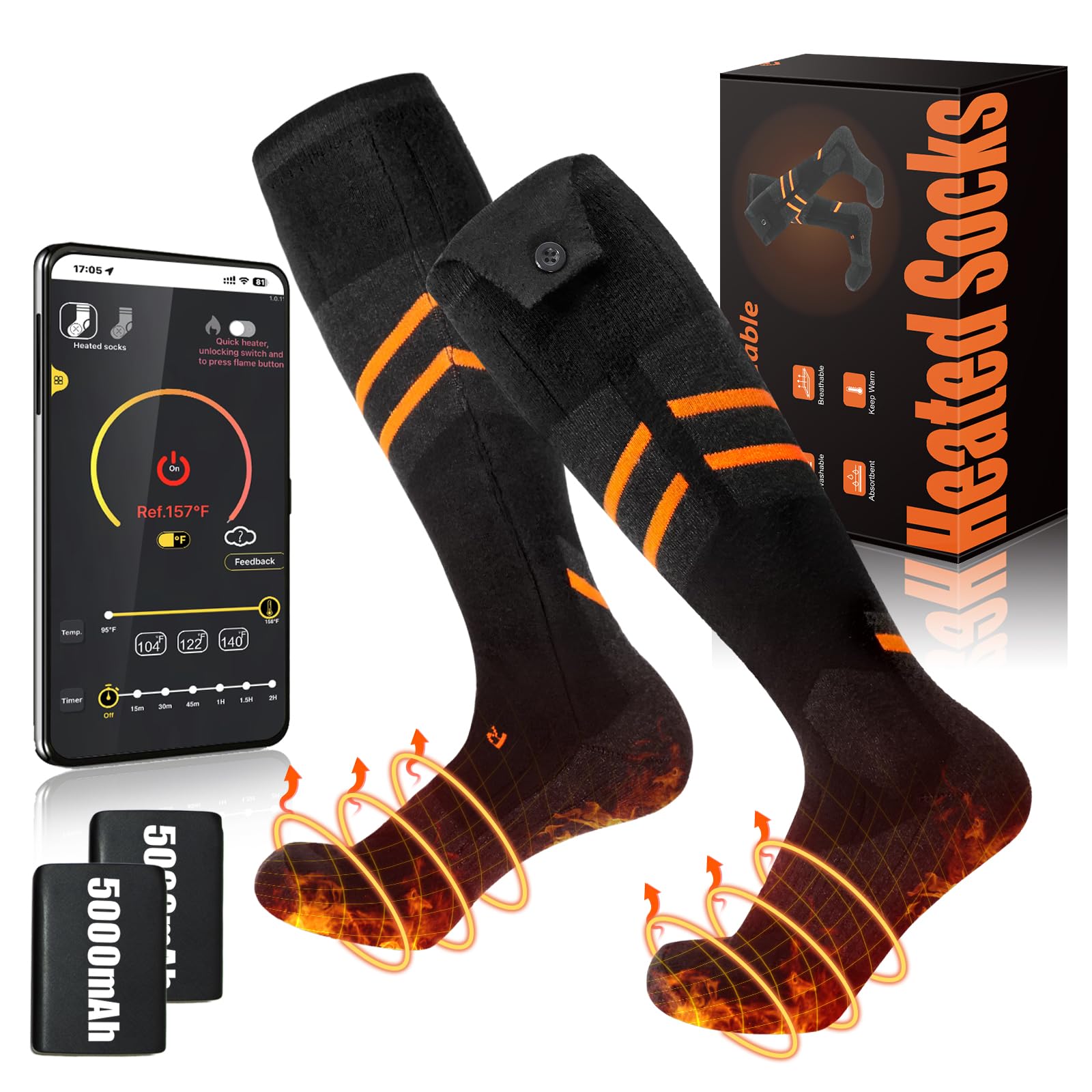 Rechargeable Electric Heated Socks for Men & Women - APP Controlled, Washable, Fast & Long-Lasting Warmth - Perfect for Skiing, Hiking, Hunting, Biking & Camping - Ideal Winter Gift for Cold Weather Outdoor Activities