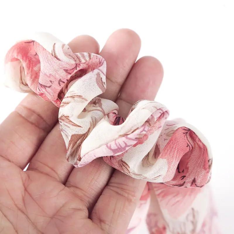 VSAKSH 2-Pack Printed Faux Pearl Bow Hair Scrunchies - Soft Fabric Elastic Hair Ties for Women & Girls - Perfect for School, Work, and Special Occasions