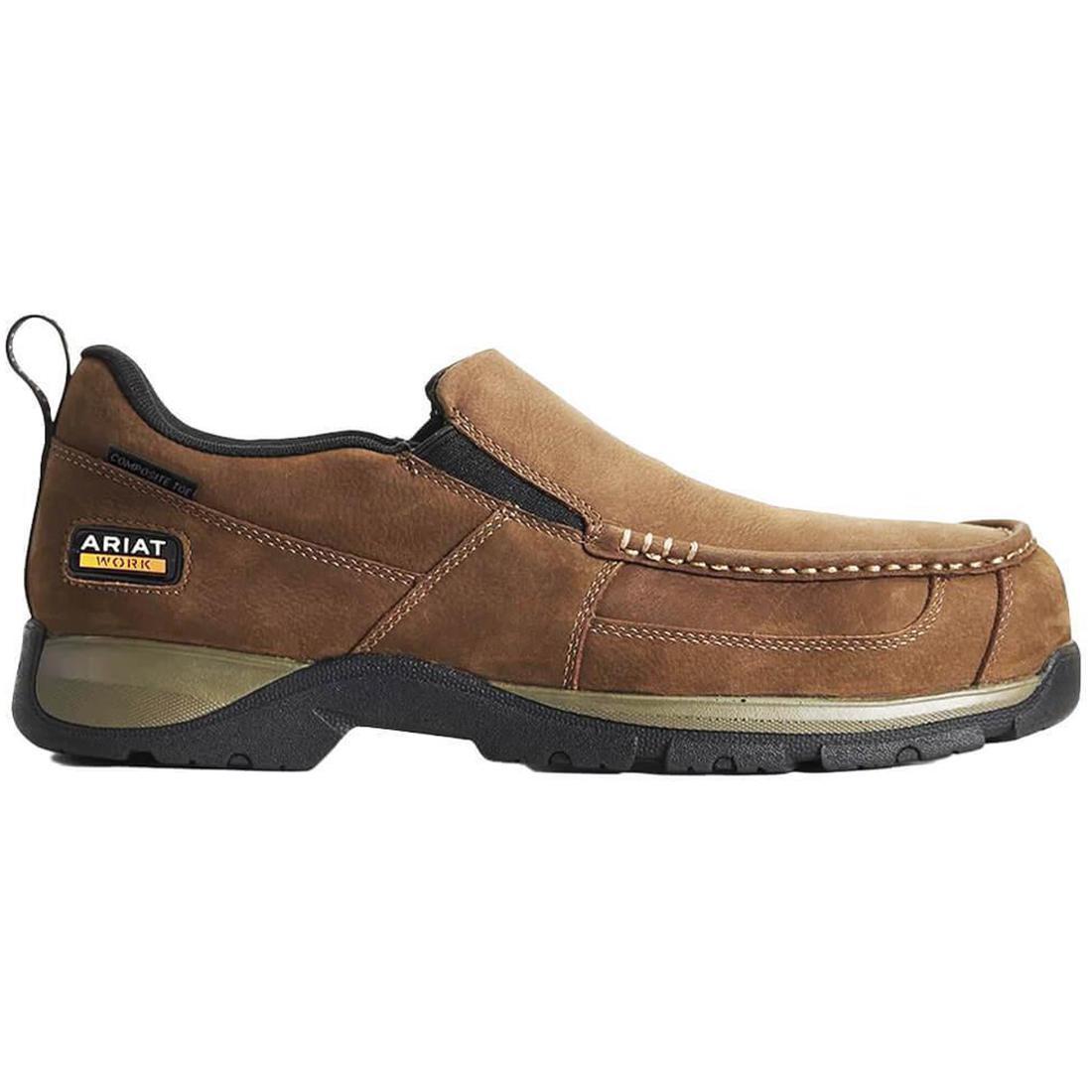Edge LTE Composite Toe SD Slip-On Work Shoes for Men - Dark Brown Safety Shoes for Construction, Warehouse & Industrial Work