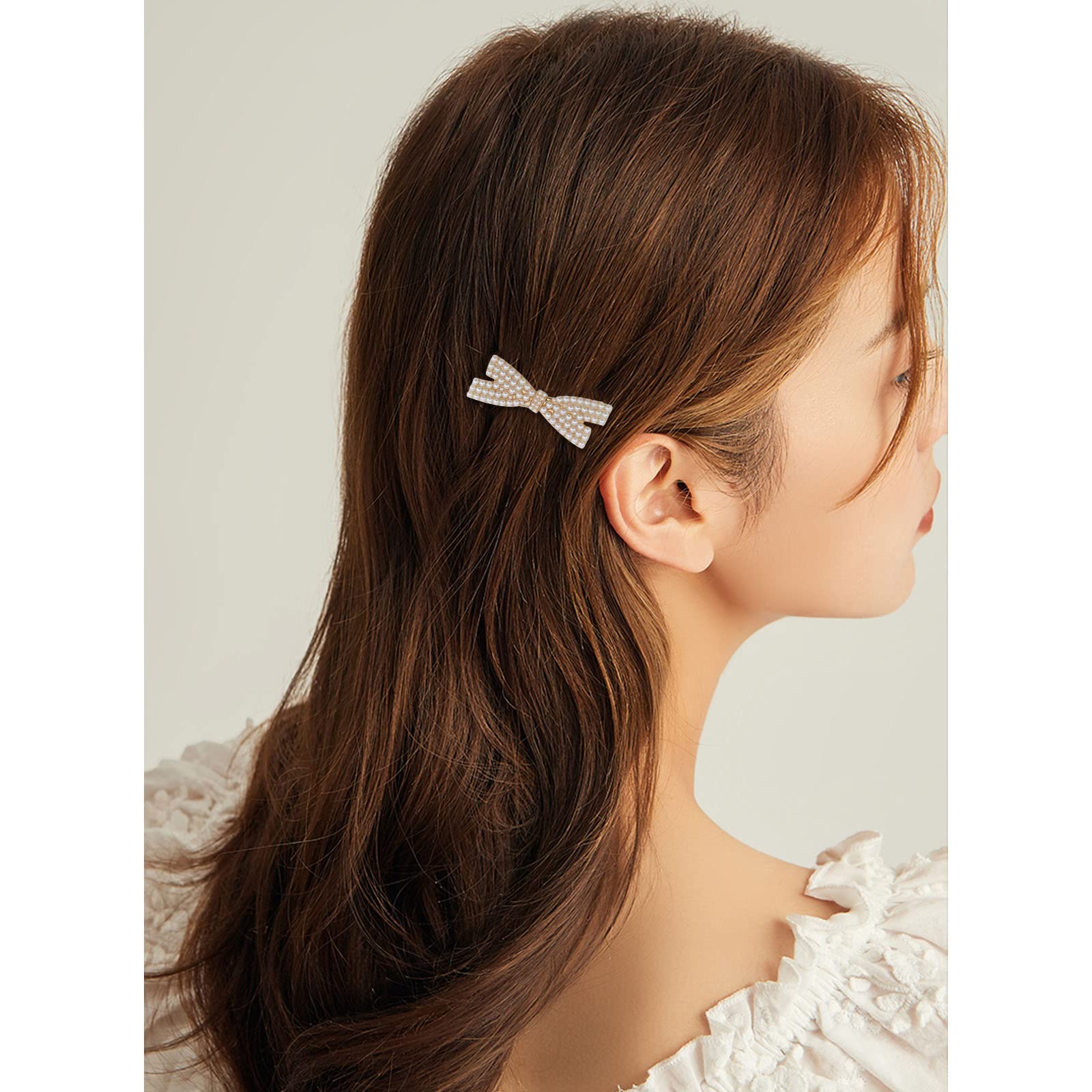10 Pcs Pearl Bow Hair Clips - Gold Metal Duckbill Hair Claw Clips for Women & Girls - Elegant Hair Accessories for Weddings, Parties & Daily Styling