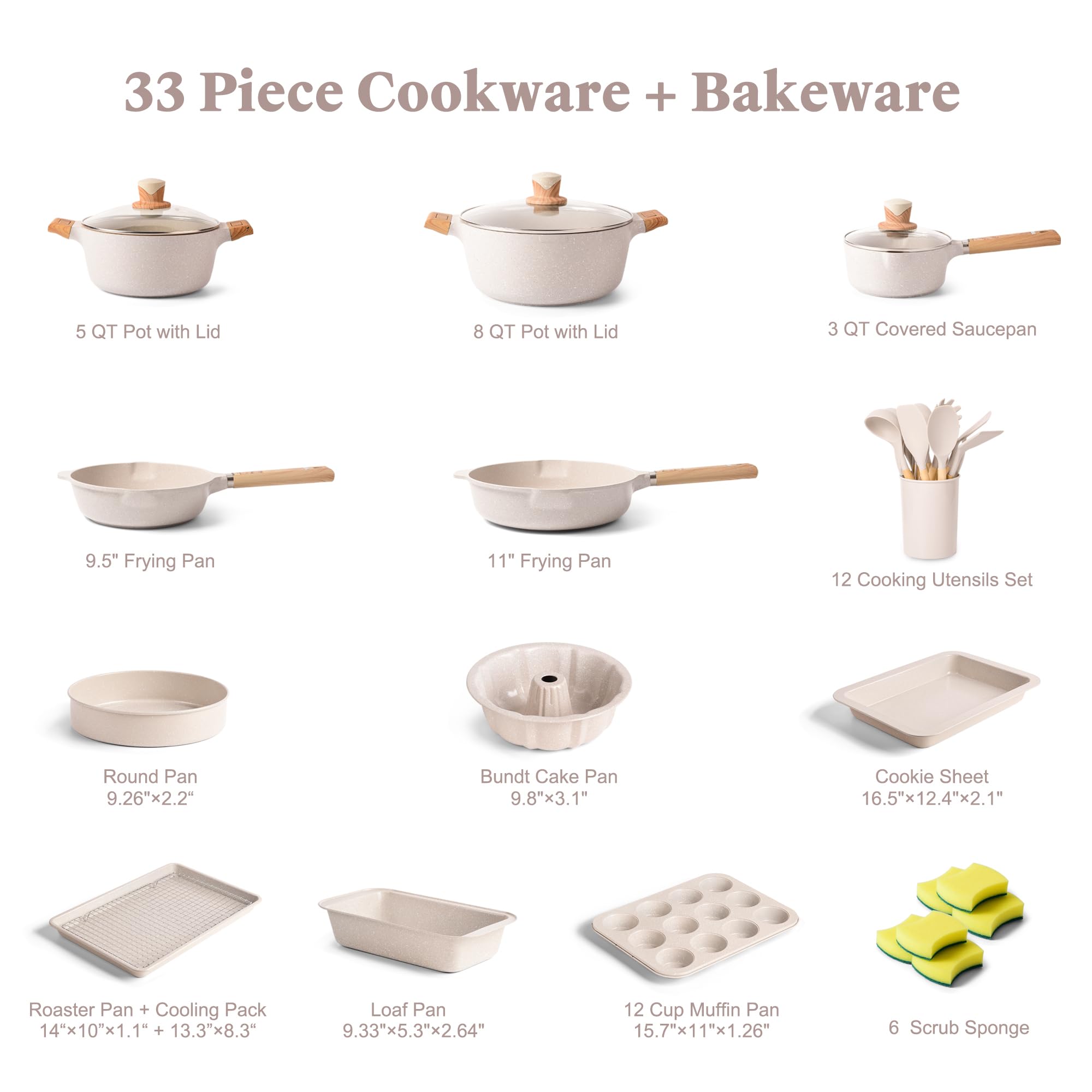 Premium Nonstick Pots and Pans Set - 12-Piece Granite Coated Cookware & Bakeware Kit with Frying Pan, Stockpot, Saucepan, Baking Sheets - Induction Compatible for Gas, Electric & Ceramic Stoves - Perfect for Home Cooking, Baking & Gift Giving