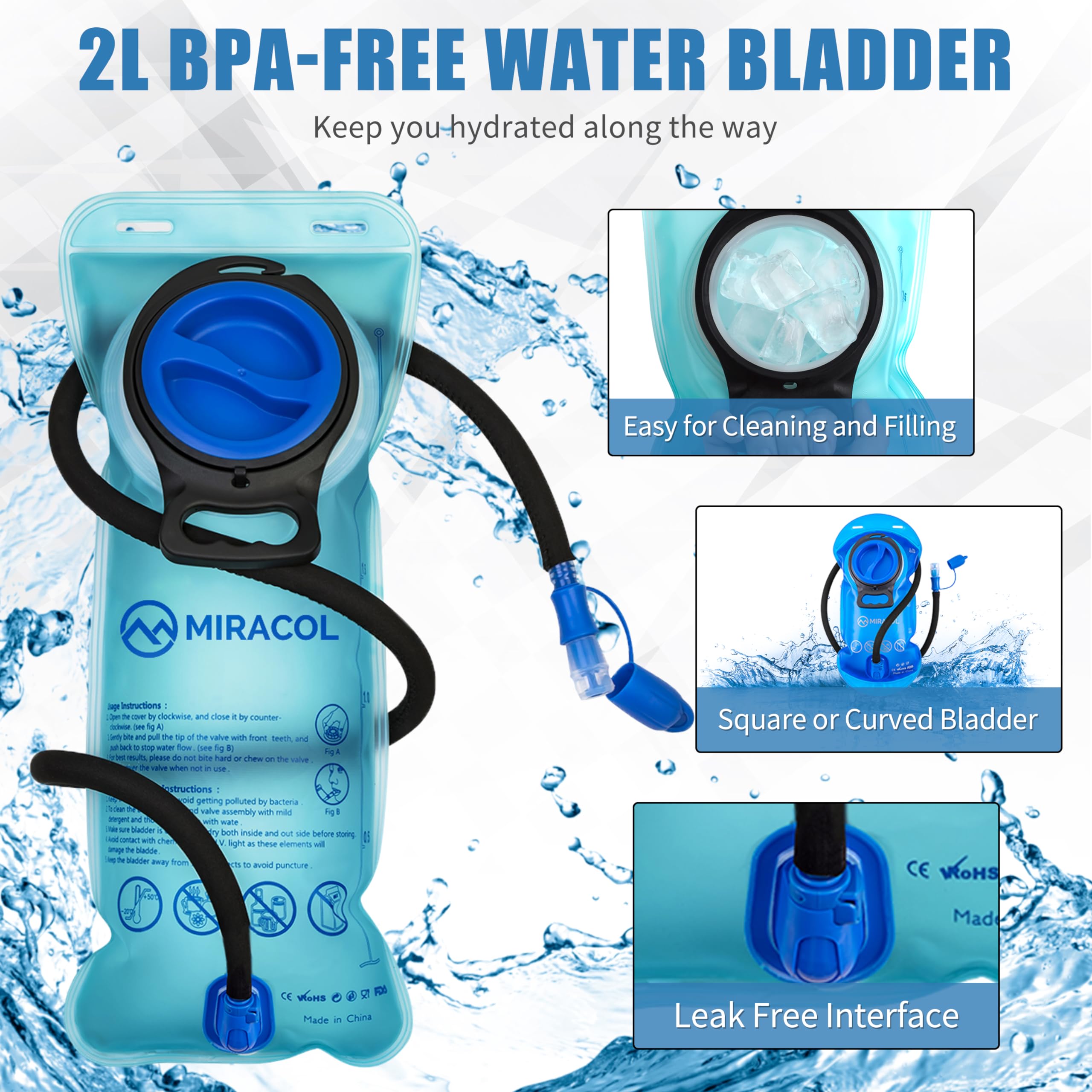 Miracol Insulated 2L Hydration Pack - Lightweight Hiking Water Backpack with Leakproof Bladder for Outdoor Adventures and Long-Distance Trekking