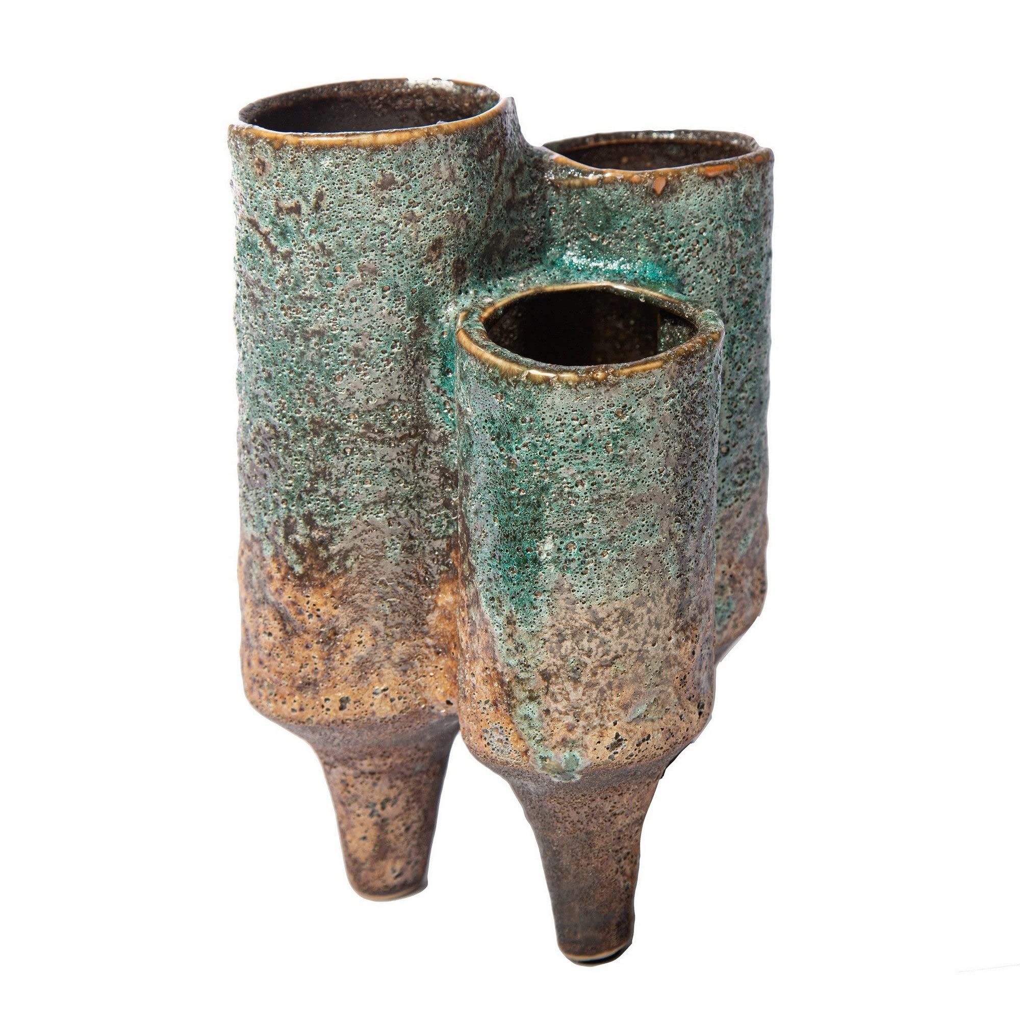 Cluster Vase with Ceramic Frame - Rustic Moss Green Modern Home Decor for Living Room, Dining Table, and Wedding Centerpieces