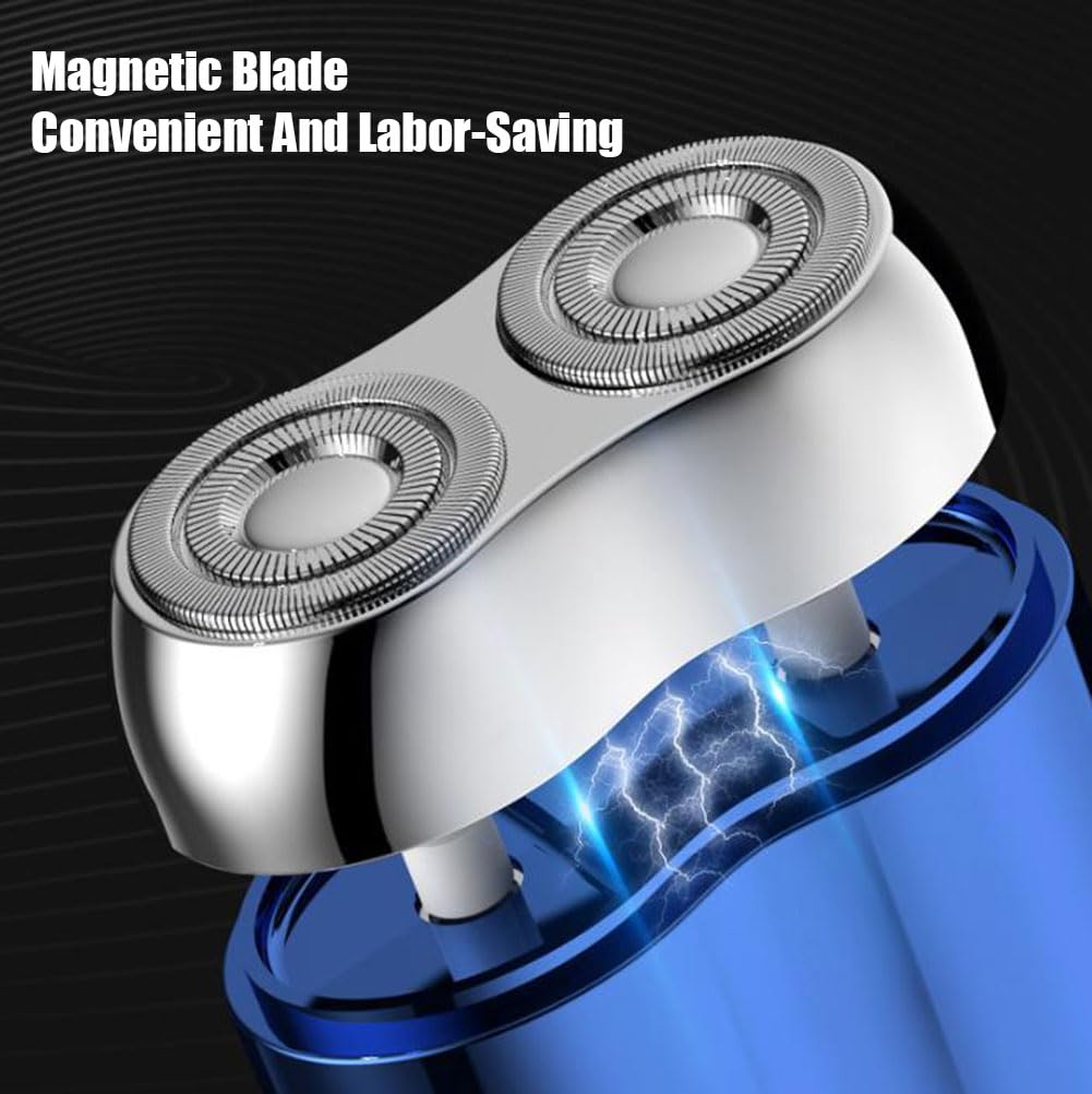 Premium Mini Dual-Head Electric Shaver - Portable Pocket-Size Rechargeable Shaver for Men & Women with Double-Ring Magnetic Cutter - Travel, Gym & On-The-Go Grooming (Blue)