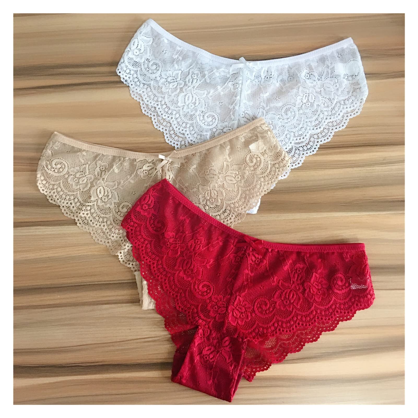 BFTGS 3 Pack Women's Lace Panties - Sexy Low Waist Lingerie Briefs, Soft Comfort Underwear for Women, Plus Size XXL (Color A) - Perfect for Valentine's Day, Bridal Shower & Romantic Nights