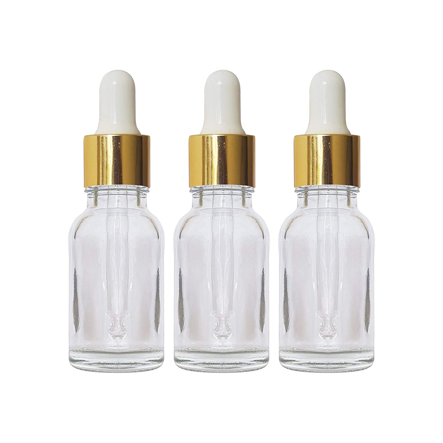 Premium 15ml Glass Dropper Bottles with Cap - Essential Oil Bottles, Perfume Containers, DIY Skincare Serum Storage (Pack of 3, Clear) - Perfect for Aromatherapy, Homemade Beauty Products & Travel-Sized Liquids