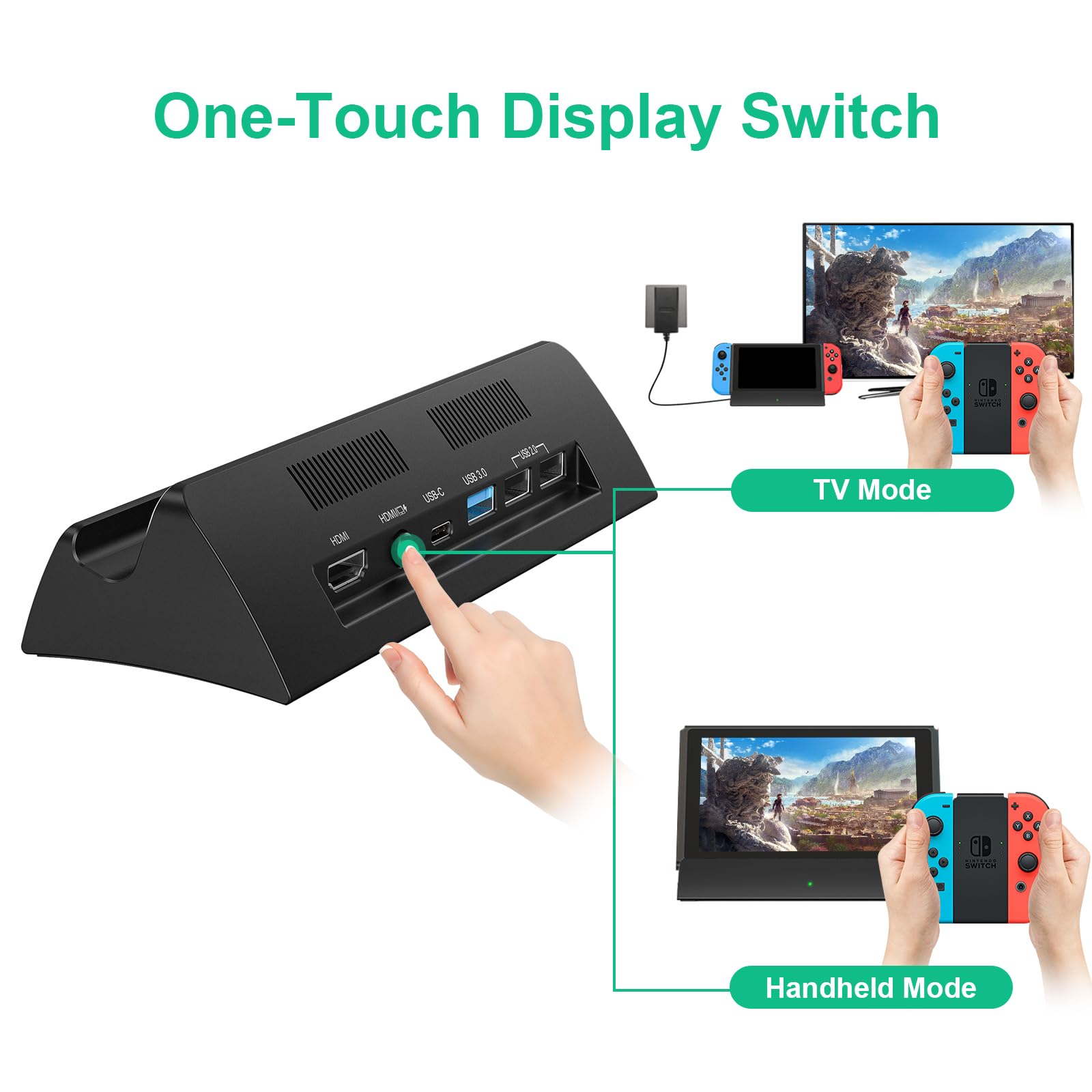 Nintendo Switch & Switch OLED TV Docking Station - 4K HDMI Output with USB-C Charger - Replacement for Official Dock - Perfect for Gaming at Home or Travel
