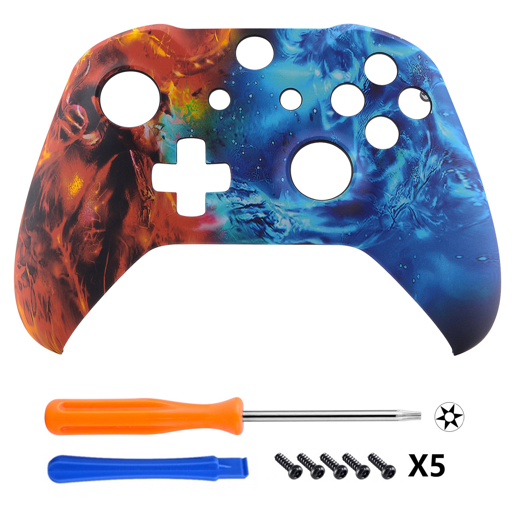 eXtremeRate Soft Touch Faceplate Cover Replacement Kit for Xbox One S & One X Controller (Model 1708) - Conflict Soul Patterned Front Housing Shell Case - Perfect for Gaming, Customization & Enhanced Grip - SXOFT44X