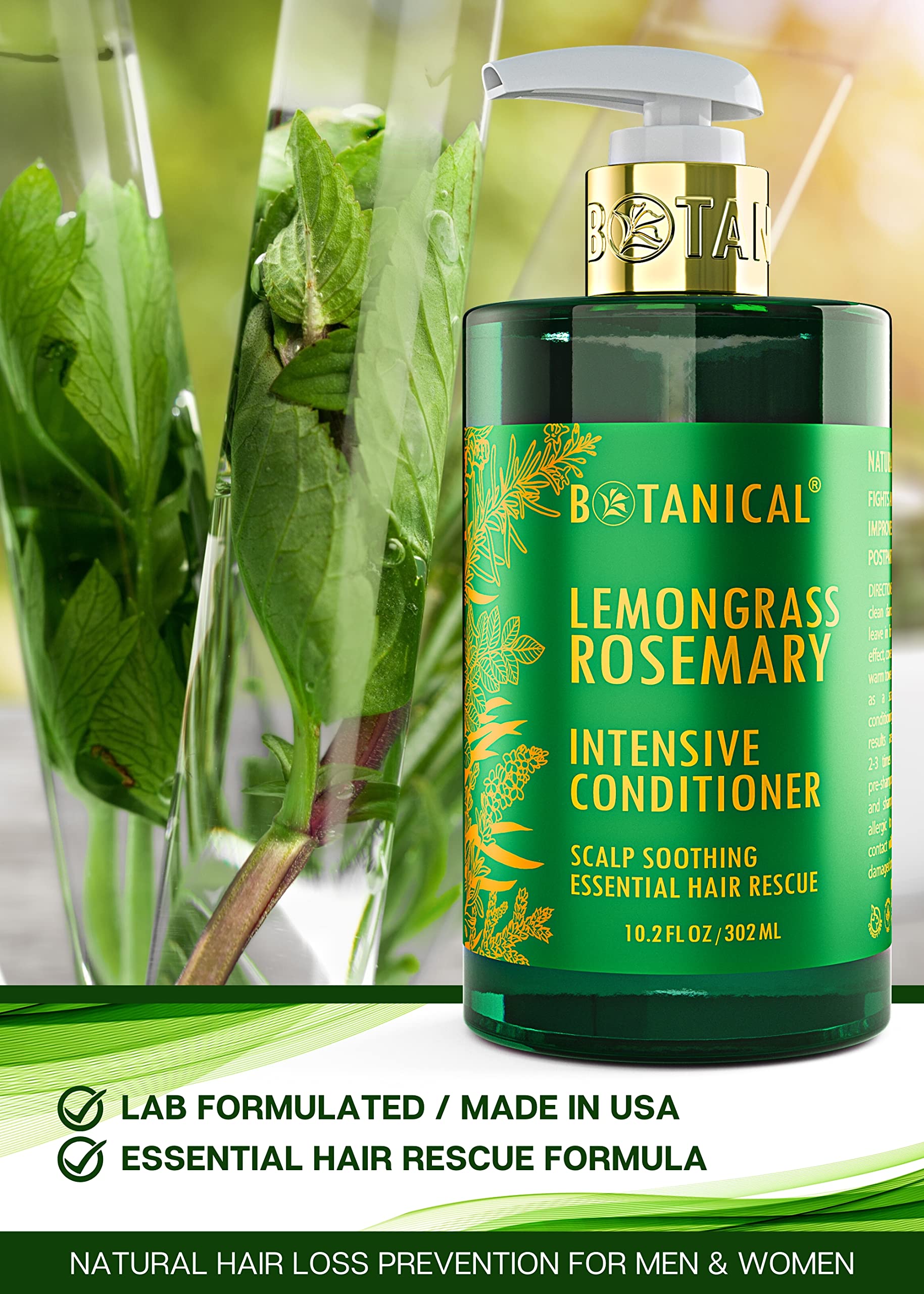 Botanical Hair Growth Treatment Set - Thickening Shampoo & Anti-Thinning Conditioner with Lemongrass & Rosemary for Hair Loss - Scalp Soothing Formula for Women & Men - Promotes Fuller, Healthier Hair for Daily Use & Hair Care Routine